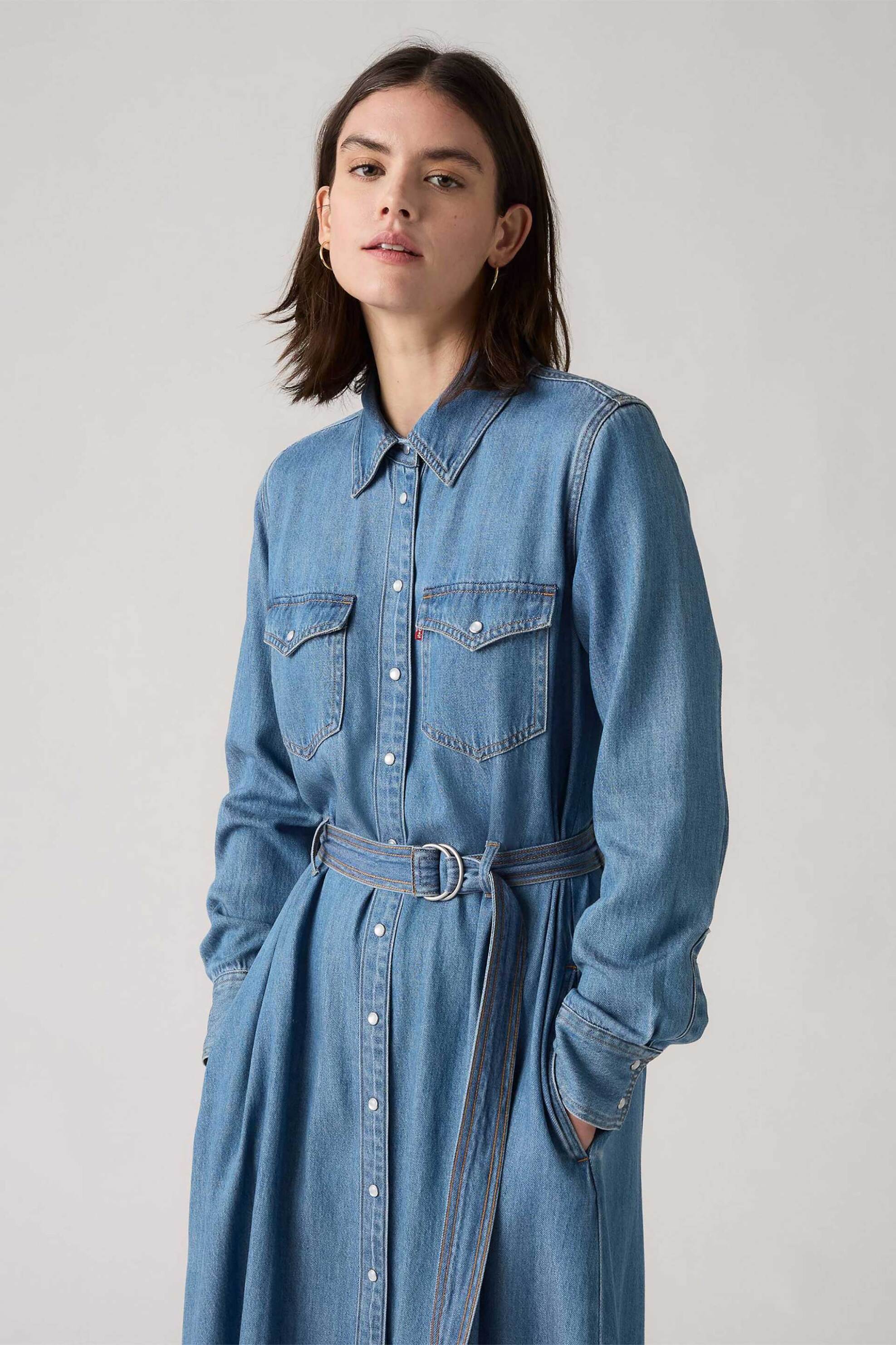 Levi's® γυναικείο midi φόρεμα denim σεμιζιέ με ζώνη Standard Fit 