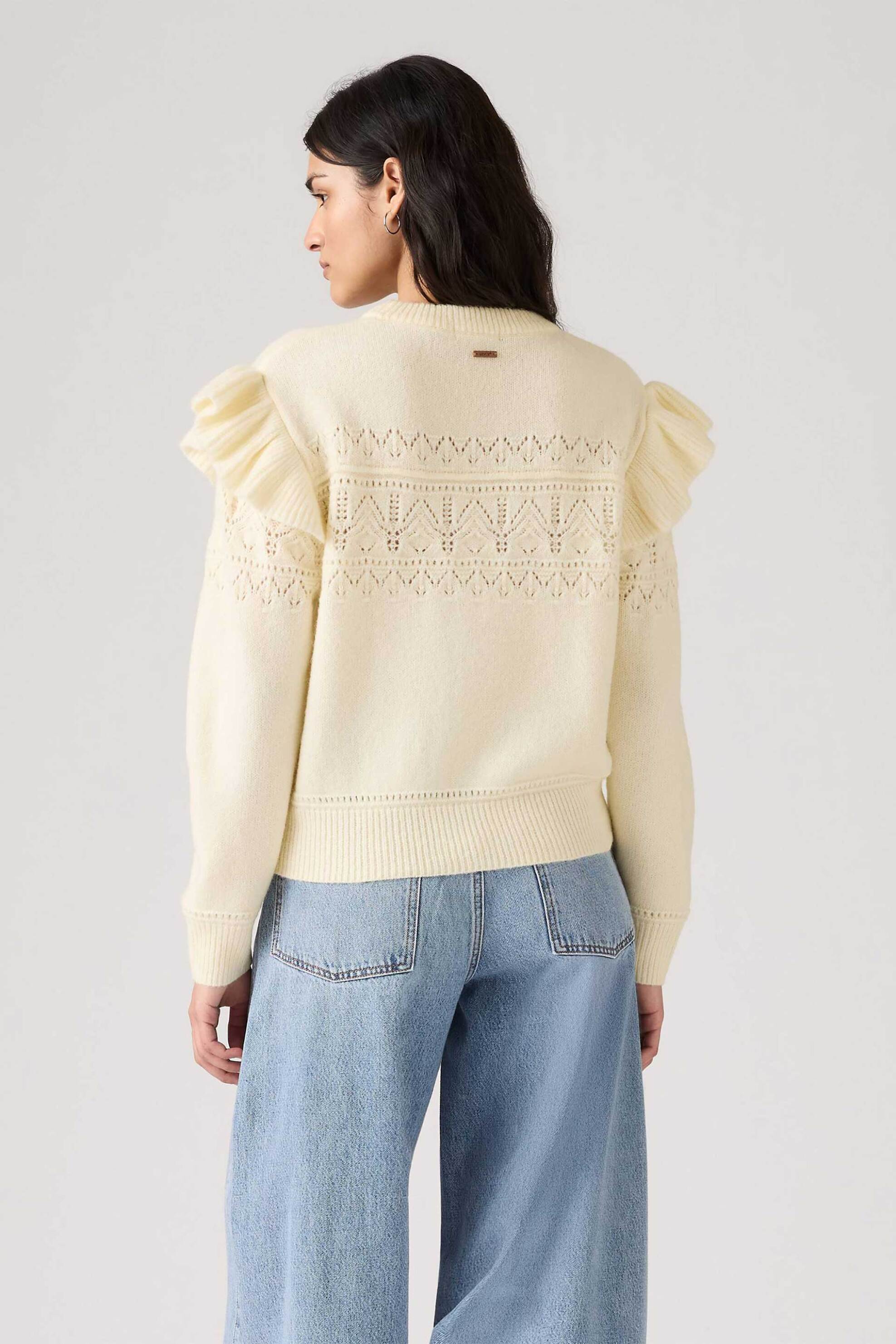 LEVI'S Levi's® γυναικείο πουλόβερ με βολάν και διάτρητο σχέδιο Standard Fit "Shane Flutter" - 0037X0000 Κρέμ - 3