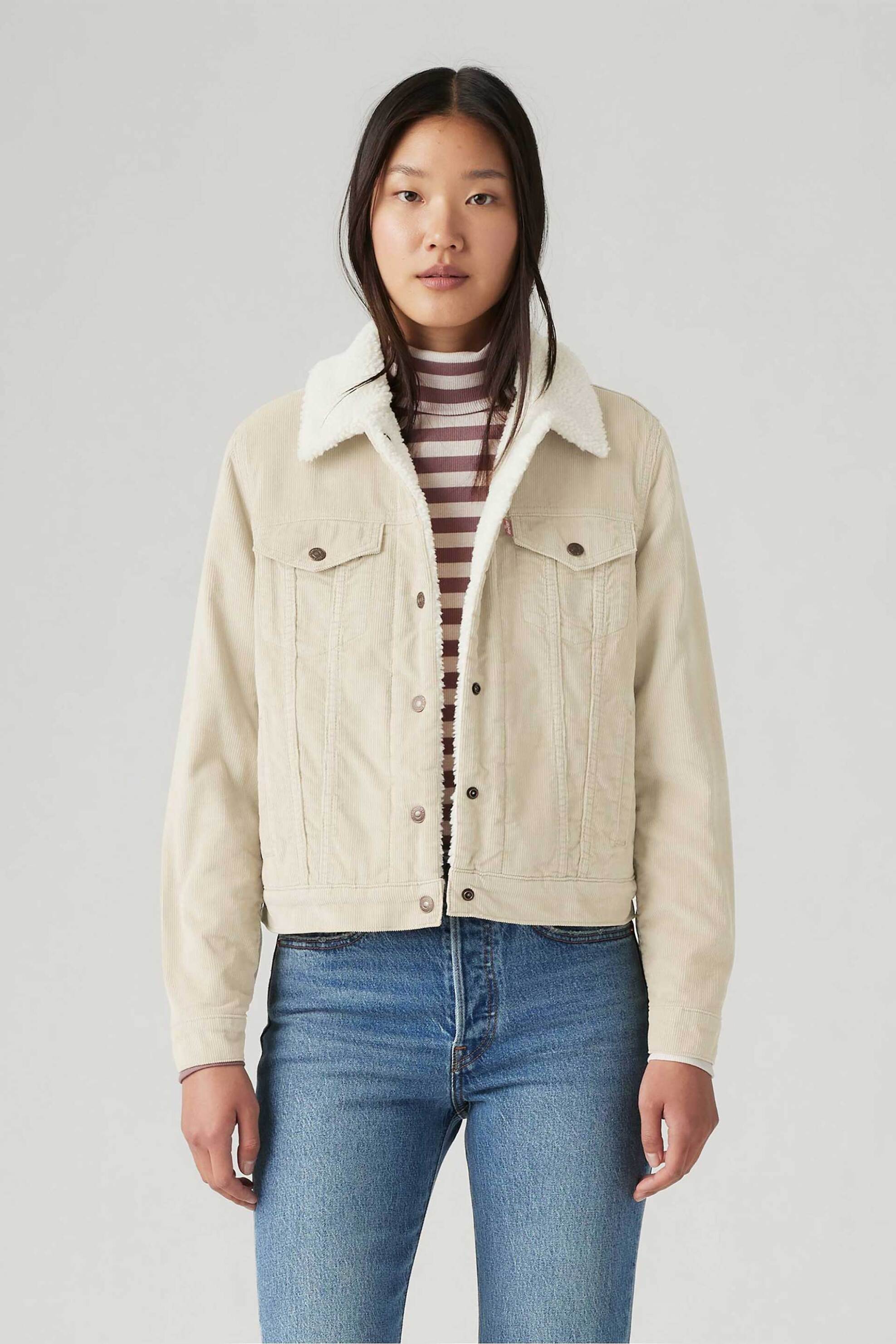 Levi's® γυναικείο κοτλέ jacket με μπουκλέ γιακά και επένδυση Slim Fit "Original" - 361360124 Λευκό