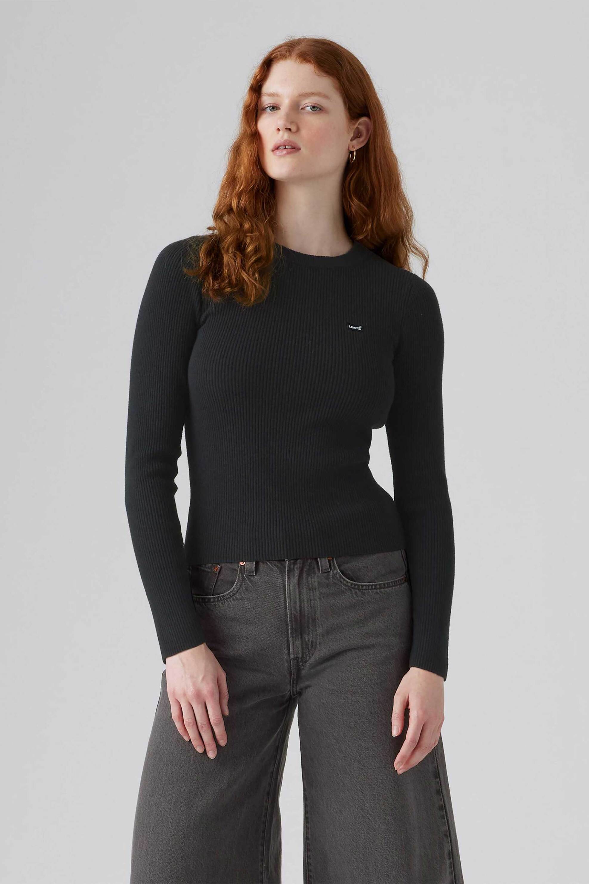 Levi's® γυναικείο πουλόβερ ribbed με λογότυπο Slim Fit - A07190035 Μαύρο