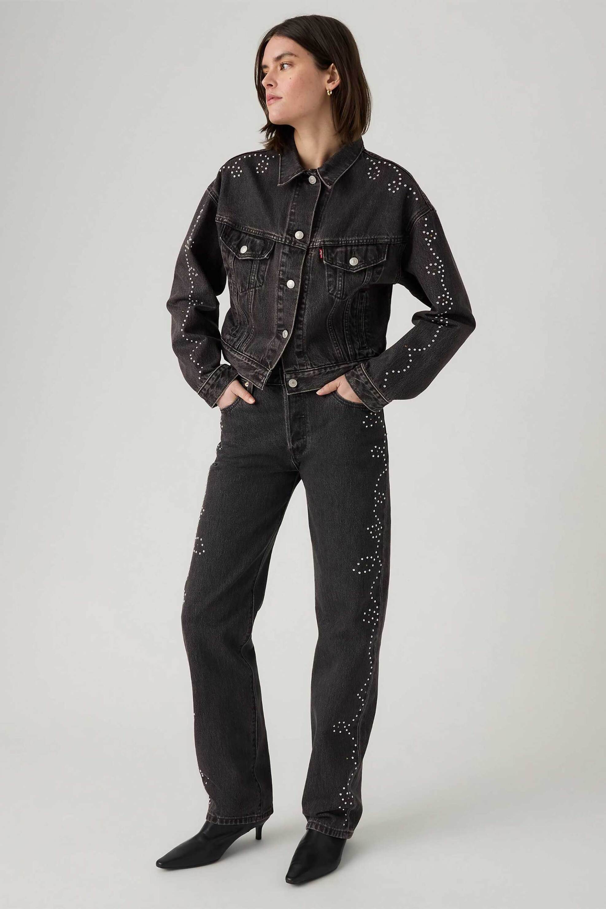 Levi's® γυναικείο τζιν παντελόνι πεντάτσεπο με στρας Loose Straight Fit "501® 90's" - A19590092 Μαύρο