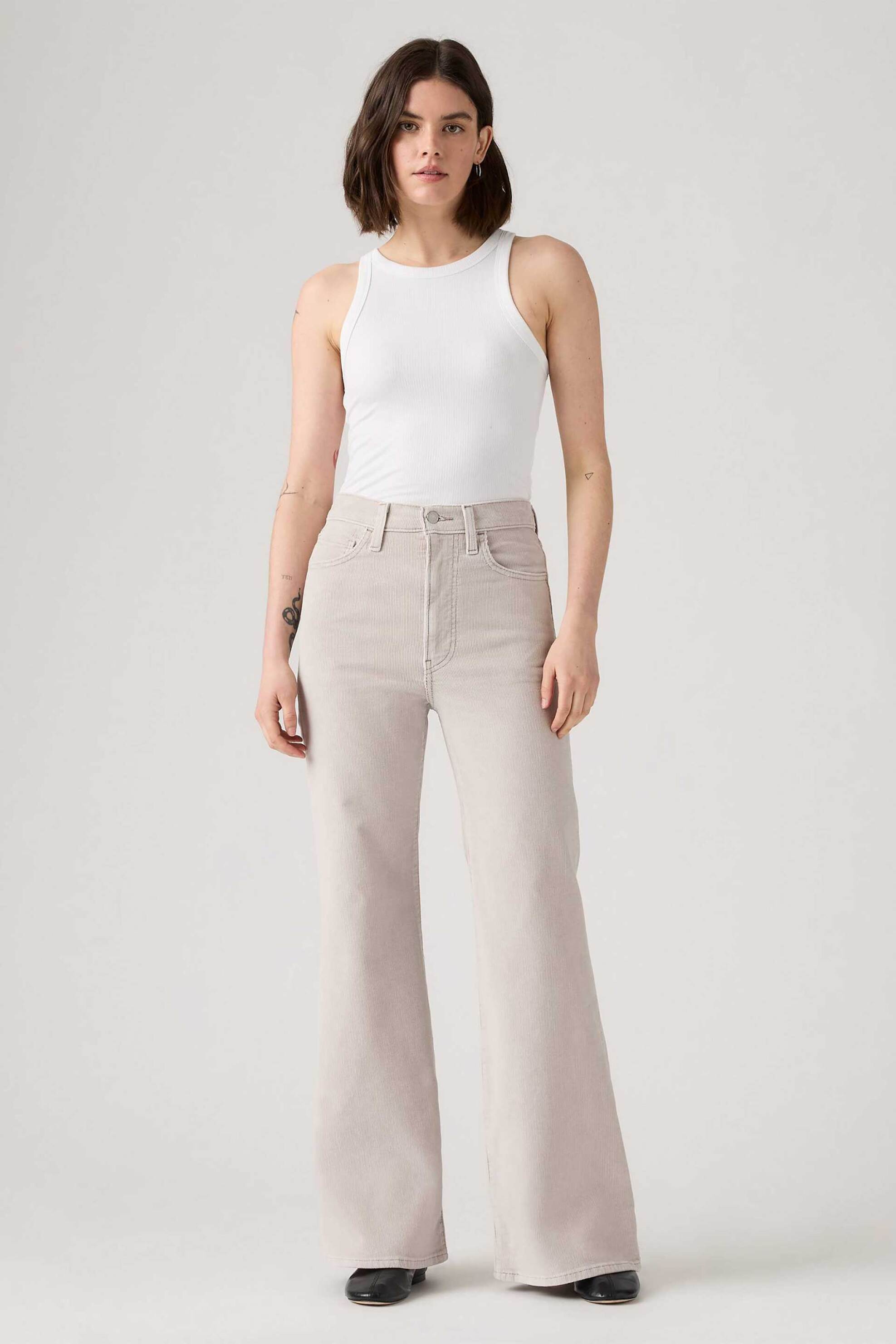 Levi's® γυναικείο ψηλόμεσο τζιν παντελόνι κοτλέ Flared Fit "Ribcage Bell" - A75030037 Γκρι Ανοιχτό