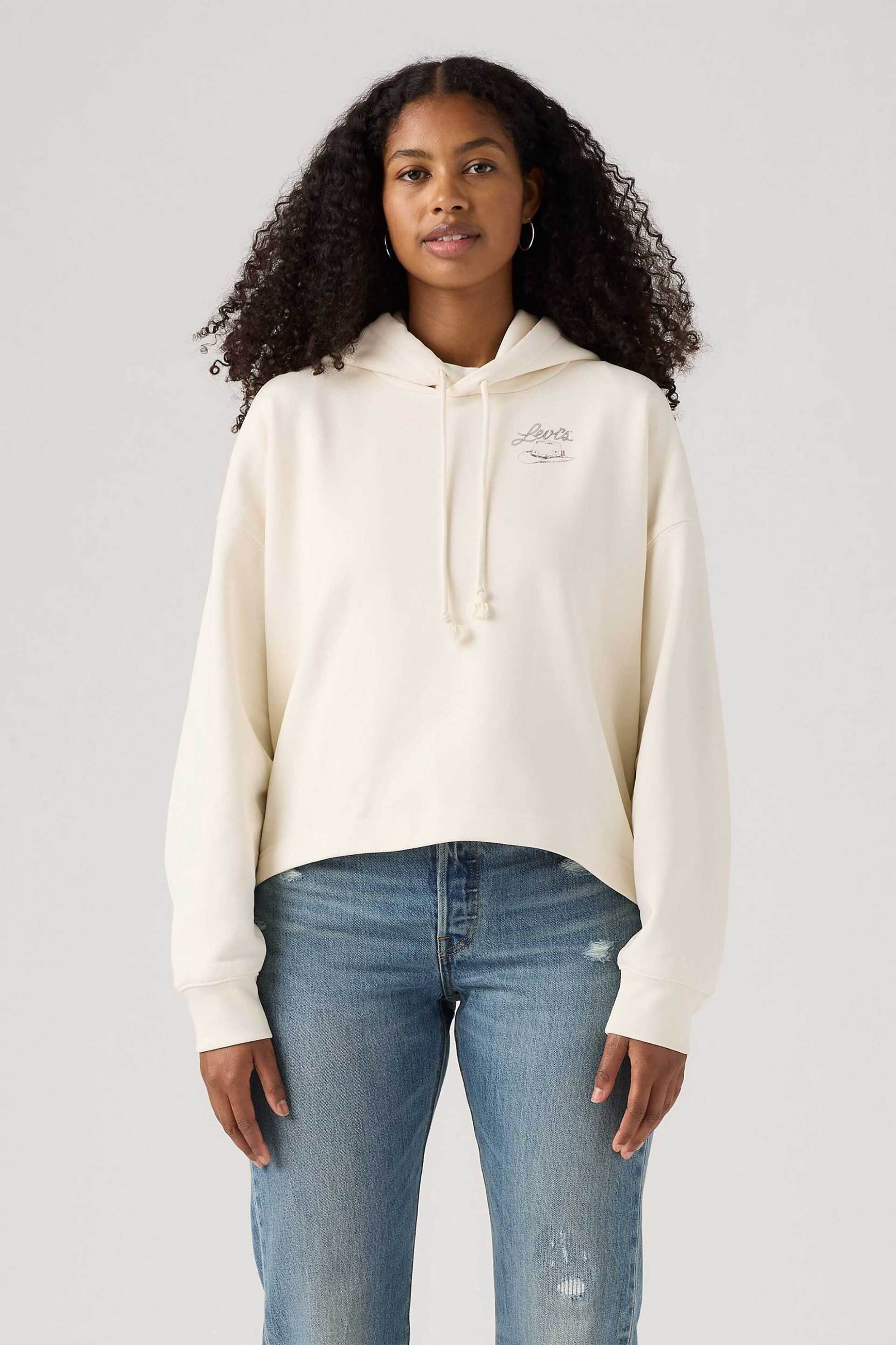 Levi's® γυναικεία μπλούζα φούτερ με κουκούλα και print Relaxed Fit "Graphic Leo" - A94140009 Λευκό
