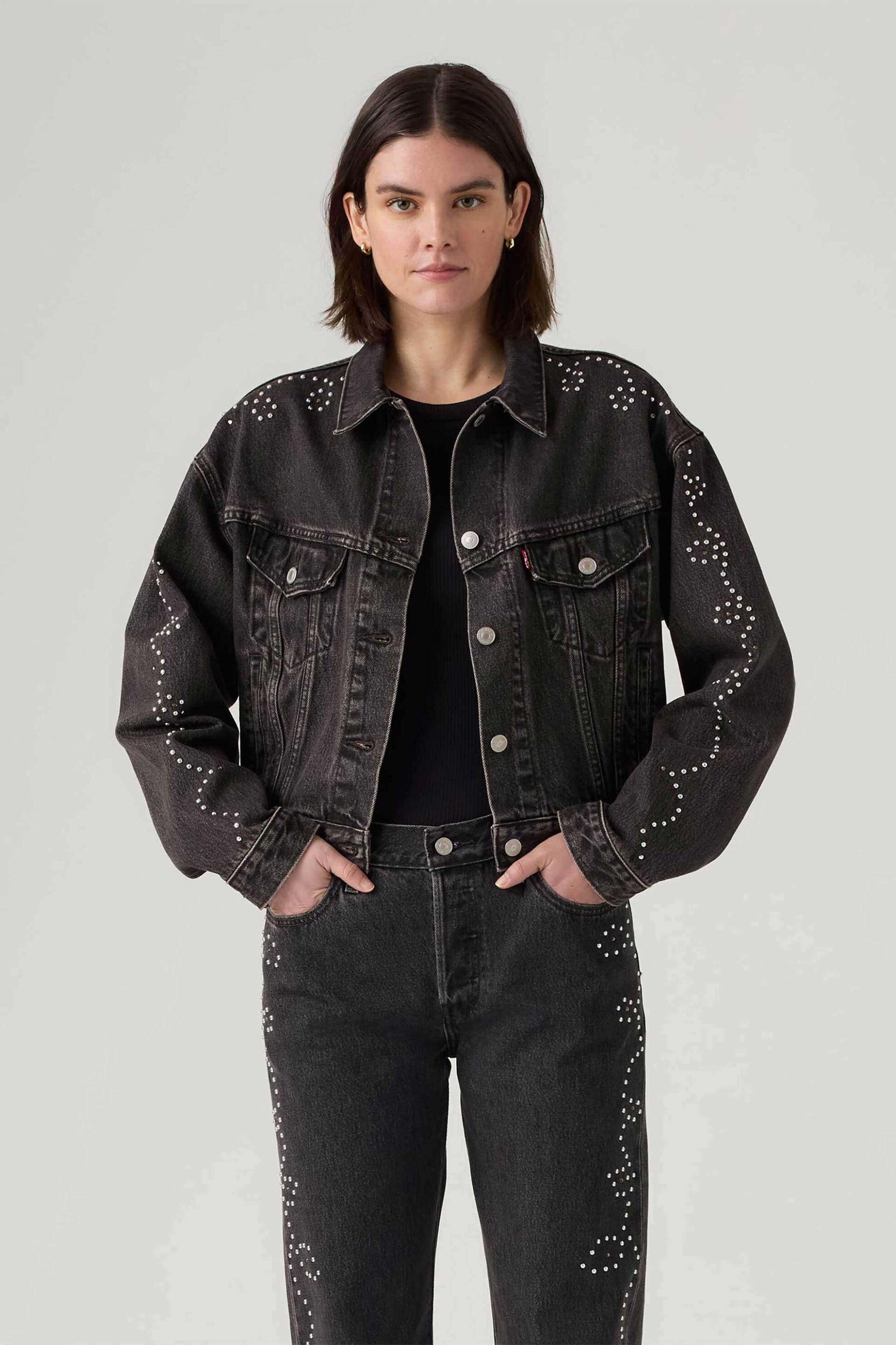 Levi's® γυναικείο denim jacket με στρας Relaxed Fit "Bejeweled 90s" - A94560003 Μαύρο