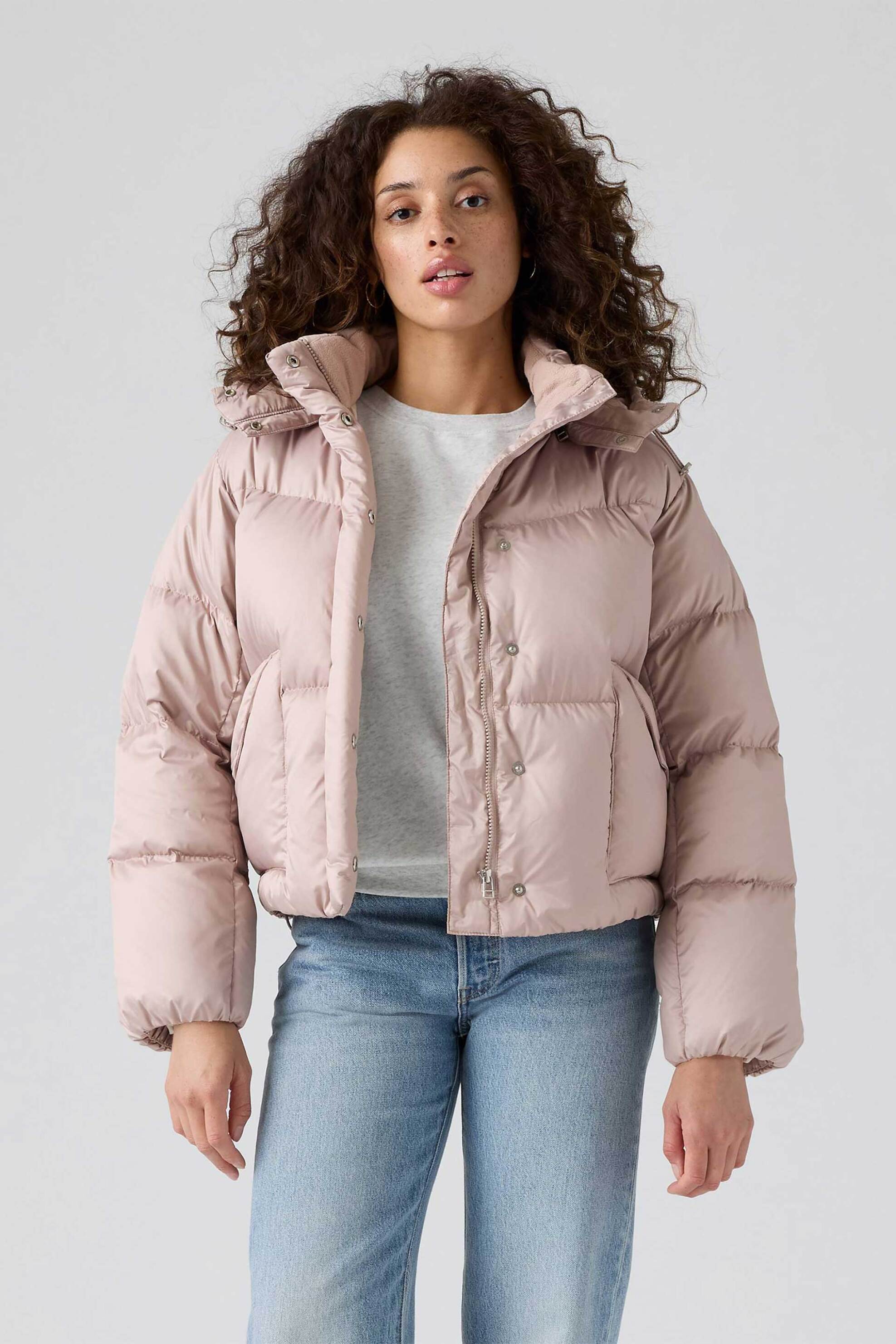 Levi's® γυναικείο puffer μπουφάν με αφαιρούμενη κουκούλα Standard Fit "Western Bubble" - 003MD0003 Ροζ Ανοιχτό