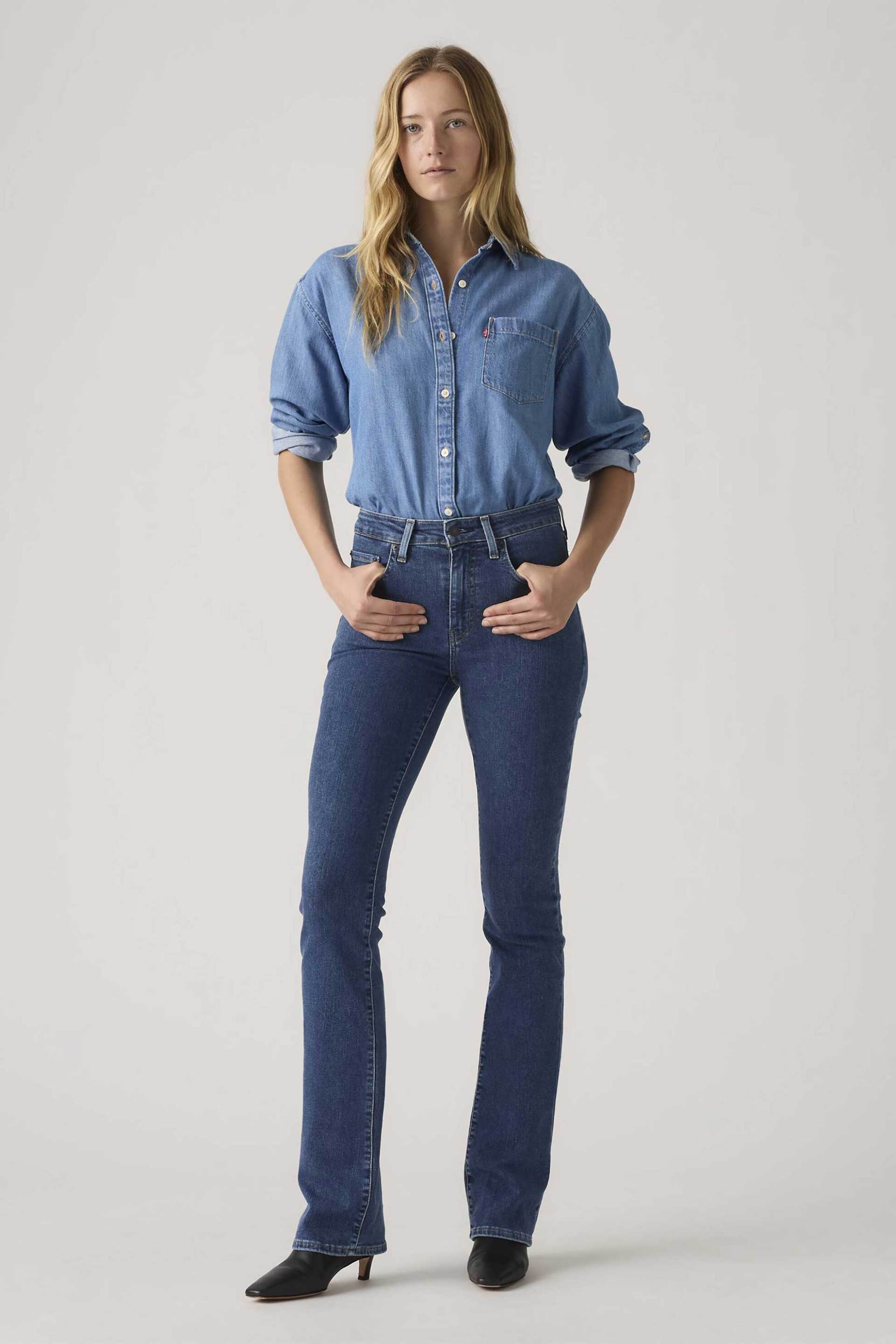 Levi's® γυναικείο ψηλόμεσο τζιν παντελόνι πεντάτσεπο Slim Bootcut Fit "725" - 187590234 Denim Blue