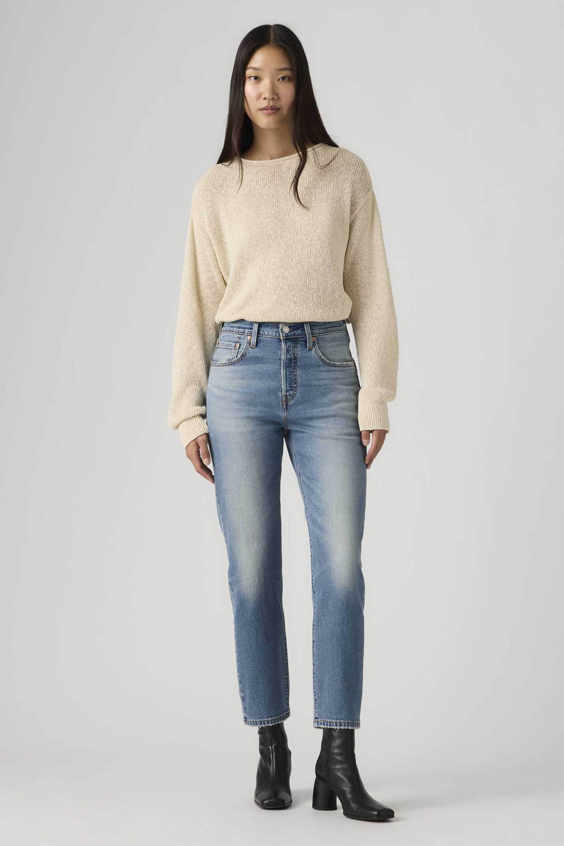 Levi's® γυναικείο ψηλόμεσο τζιν παντελόνι πεντάτσεπο Regular Straight Fit "501® Crop" - A87460005 Denim Blue