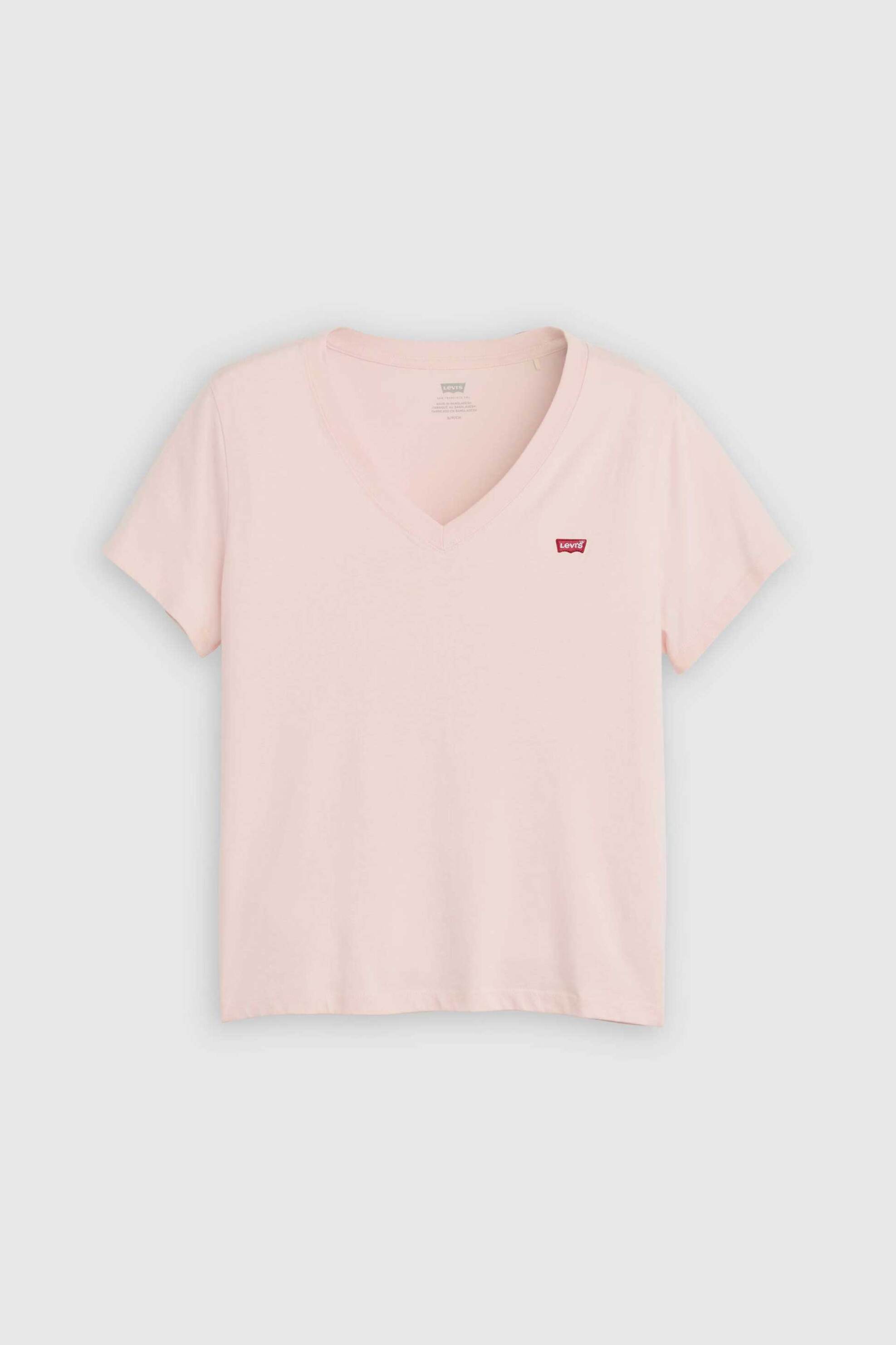 Levi&Apos S Γυναικείο T-Shirt με V Και Λογότυπο Standard Fit Favorite - 005J60022 Ροζ