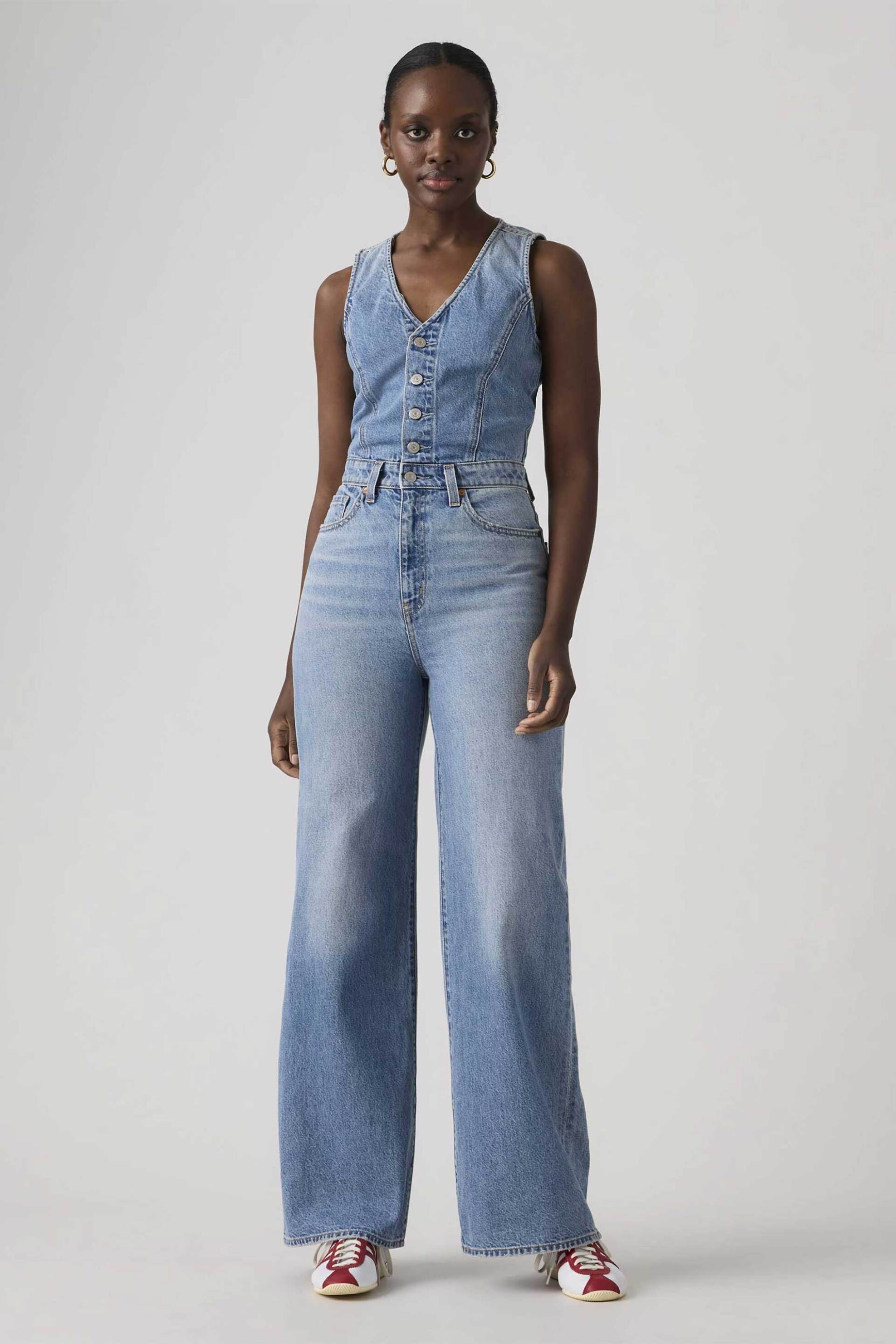 Levi's® γυναικεία denim ολόσωμη φόρμα αμάνικη πεντάτσεπη Slim Fit - 0002R0001 Denim Blue Ανοιχτό