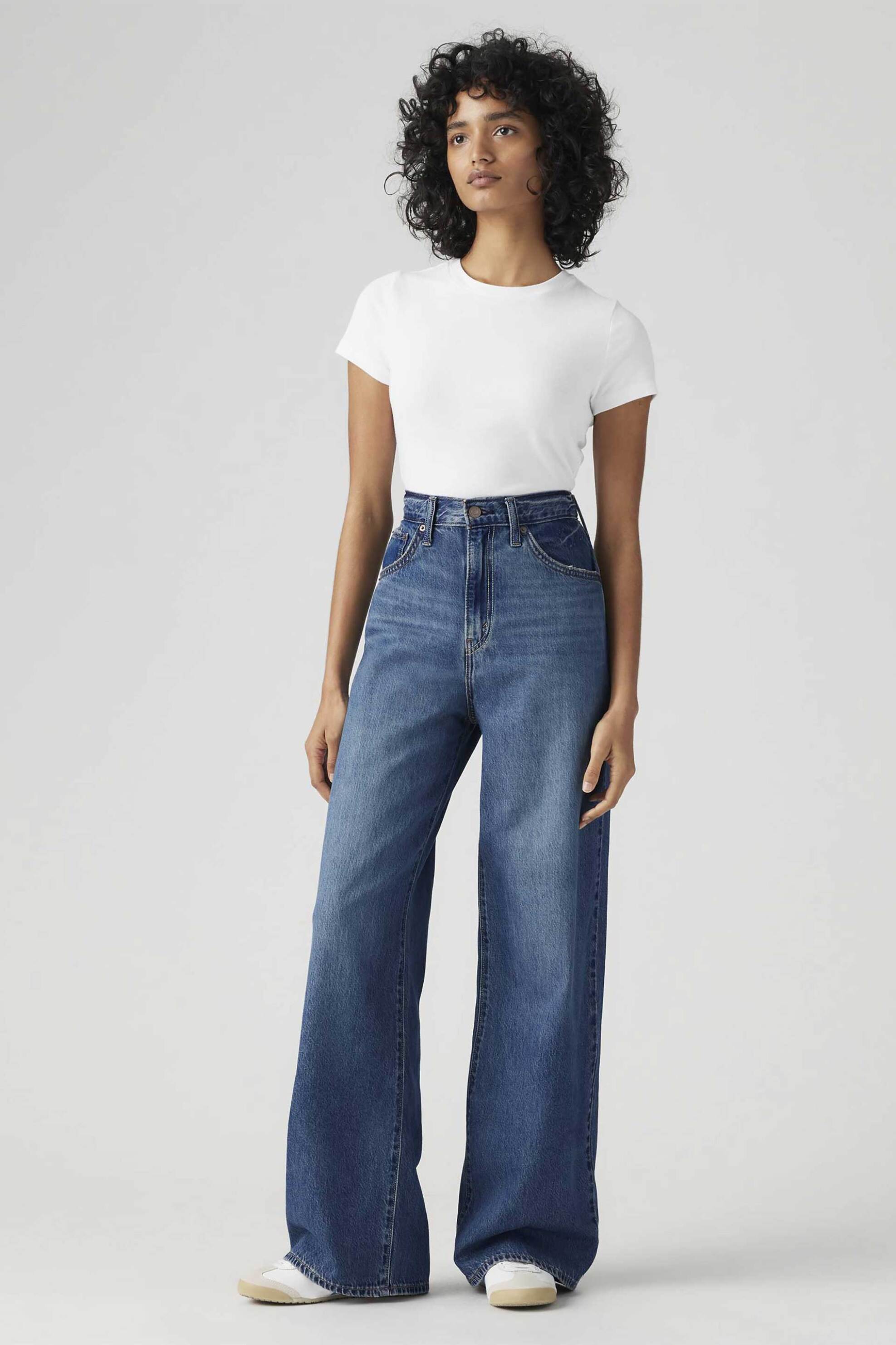 Levi's® γυναικείο ψηλόμεσο τζιν παντελόνι πεντάτσεπο Straight Wide Fit "Cinch Baggy" - 001UP0002 Denim Blue