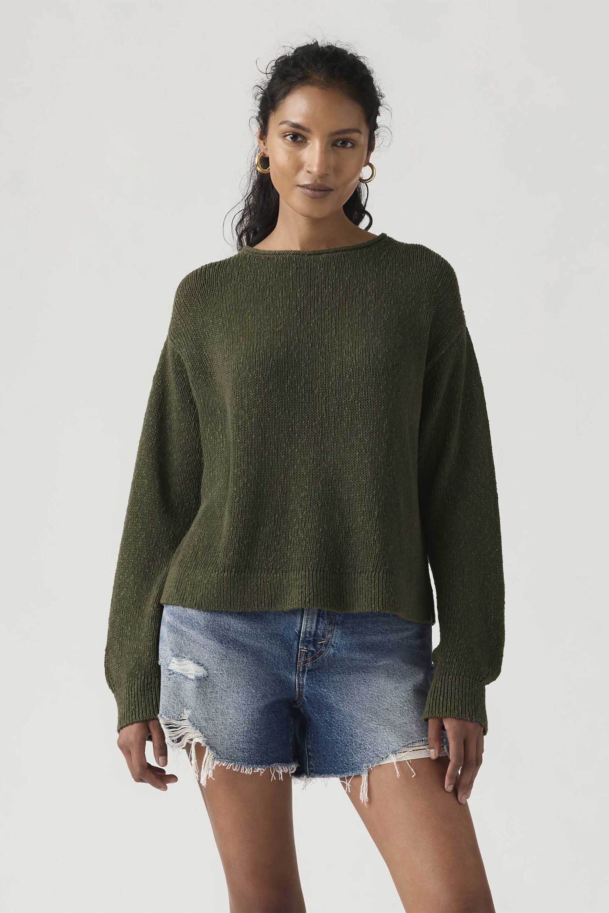 Levi's® γυναικείο πουλόβερ μονόχρωμο Relaxed Fit "Laetitia Boucle" - 005AA0003 Πράσινο Σκούρο