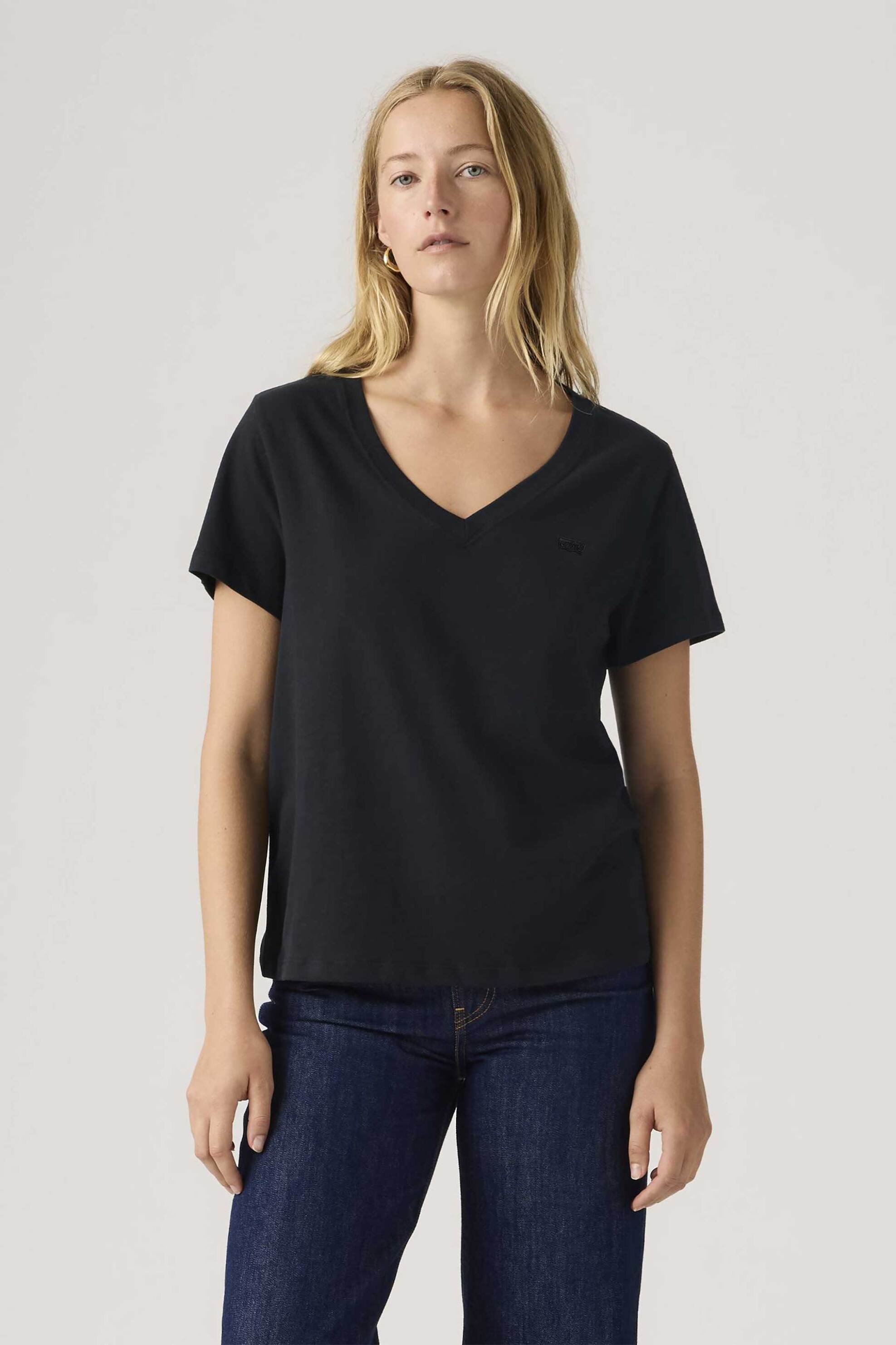 Levi's® γυναικείο T-shirt με V και λογότυπο Standard Fit "Favorite" - 005J60012 Μαύρο