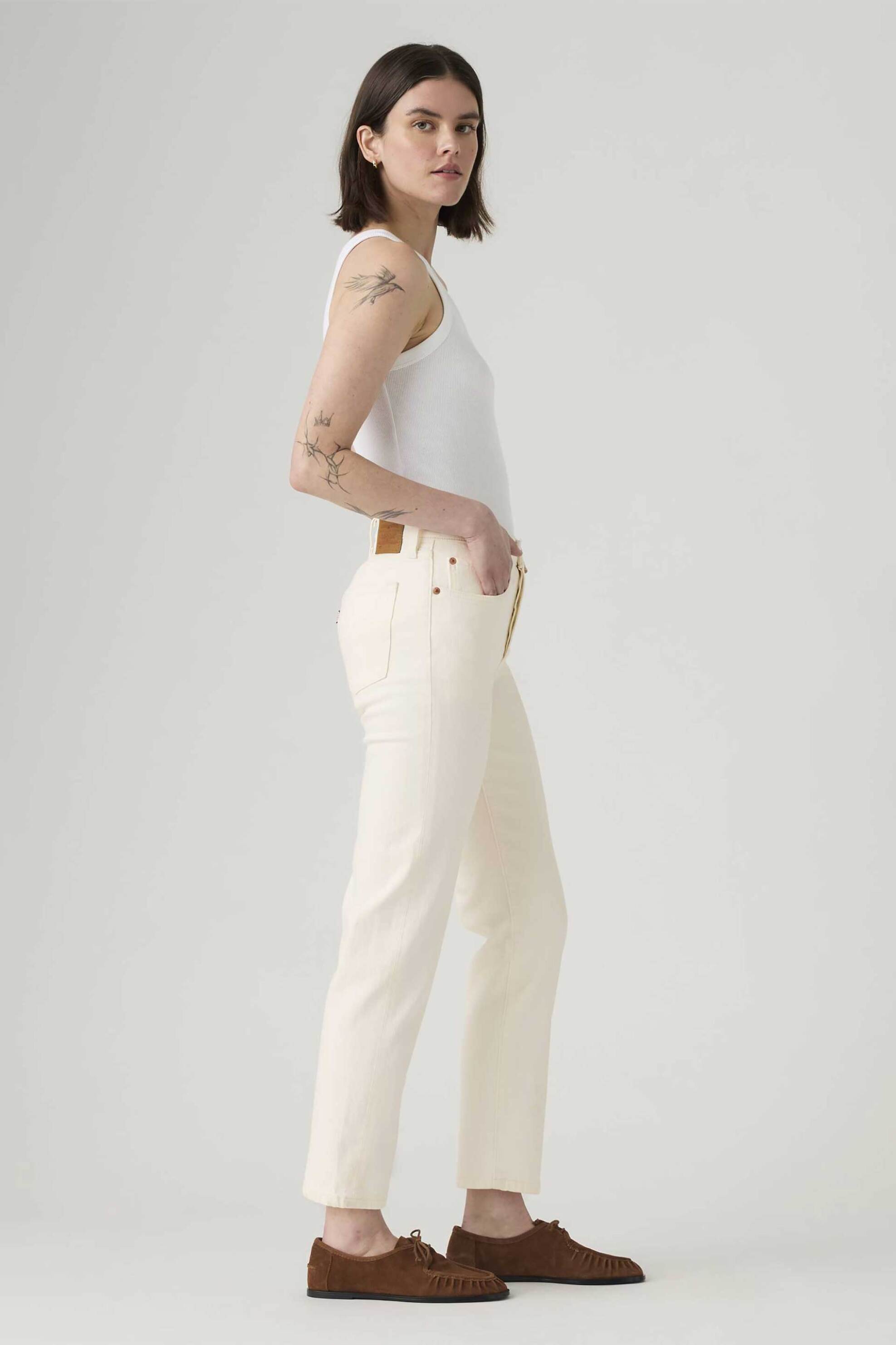 LEVI'S Levi's® γυναικείο τζιν παντελόνι ψηλόμεσο πεντάτσεπο cropped Straight Fit "501®" - 362000374 Λευκό - 3
