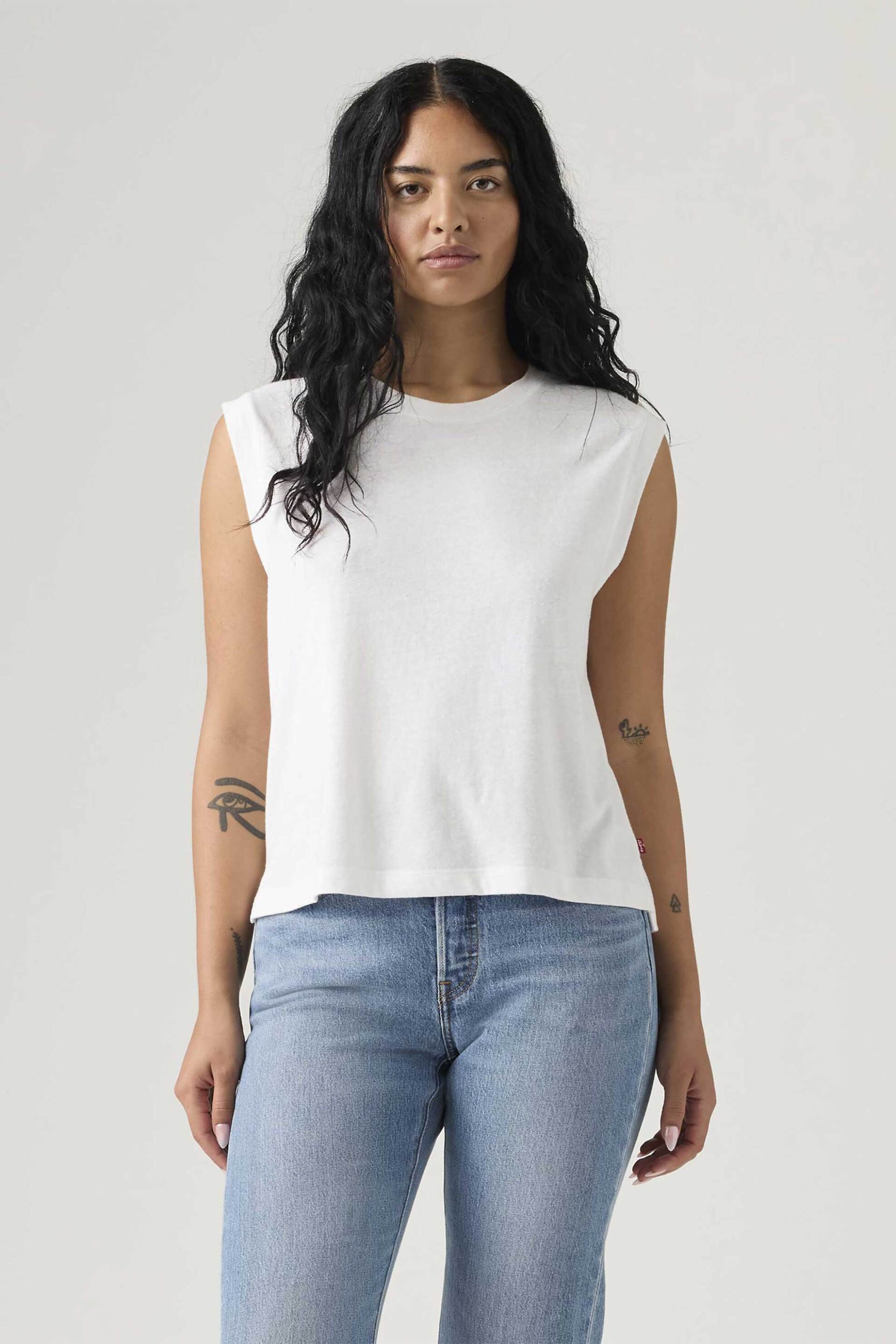 Levi's® γυναικεία αμάνικη μπλούζα Relaxed Fit "Boxy Tank" - A87940001 Λευκό