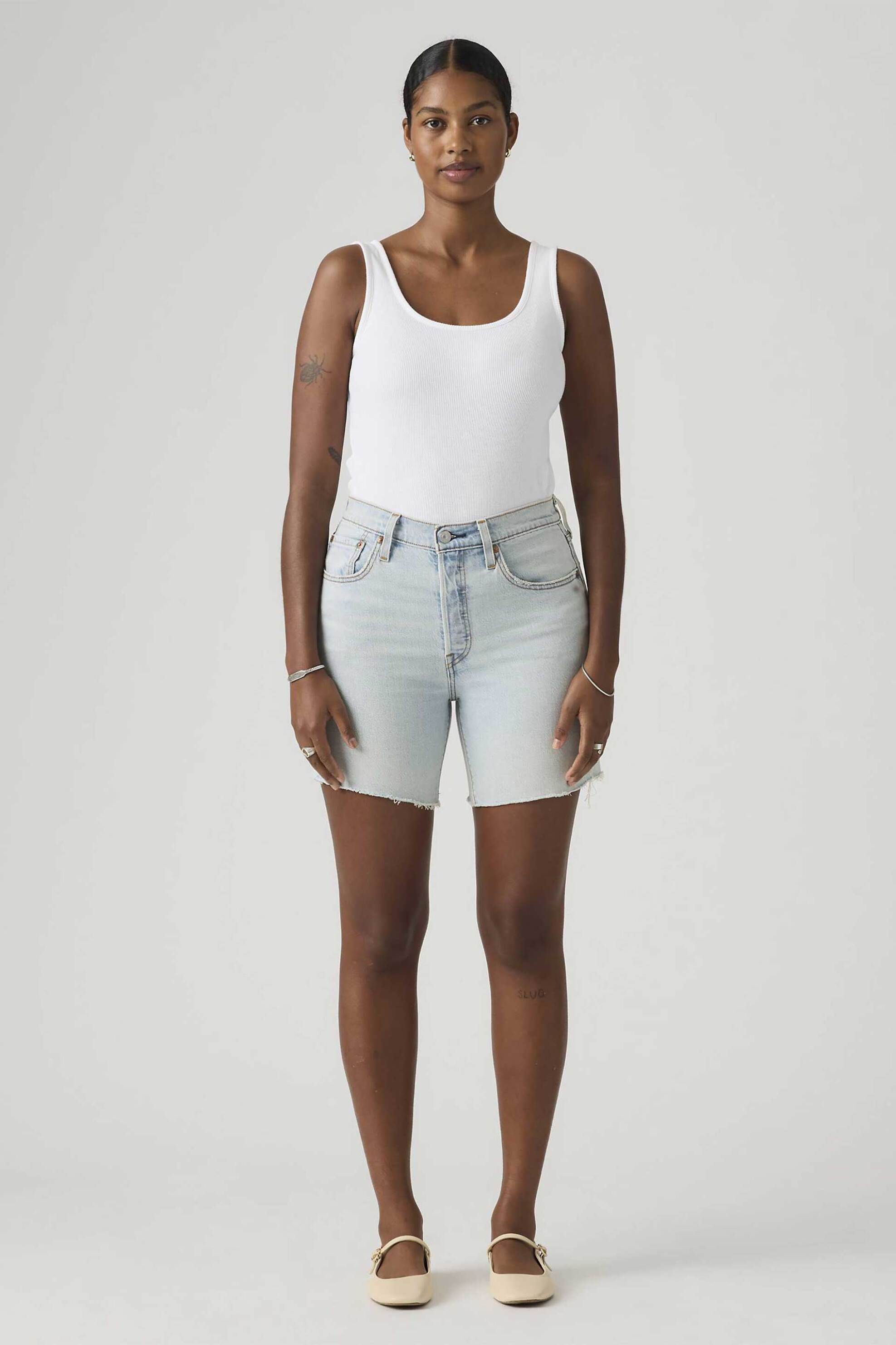 Levi's® γυναικείο ψηλόμεσο denim σορτς πεντάτσεπο "501® Mid Thigh" - A92960008 Denim Blue Ανοιχτό