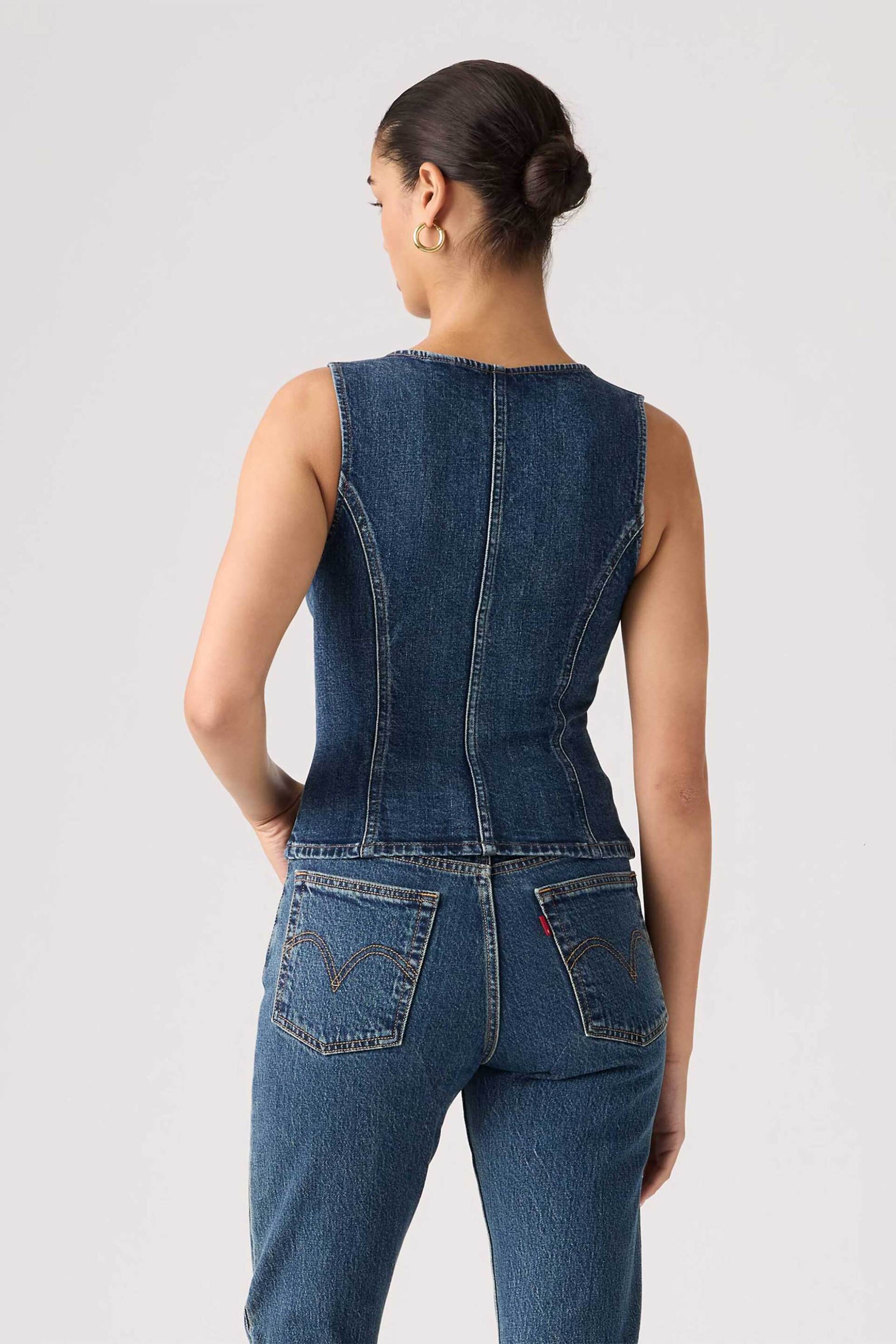 Levi&Apos S Γυναικείο Denim Αμάνικο Τοπ Slim Fit Sculpted - 005O30001 Blue Σκούρο