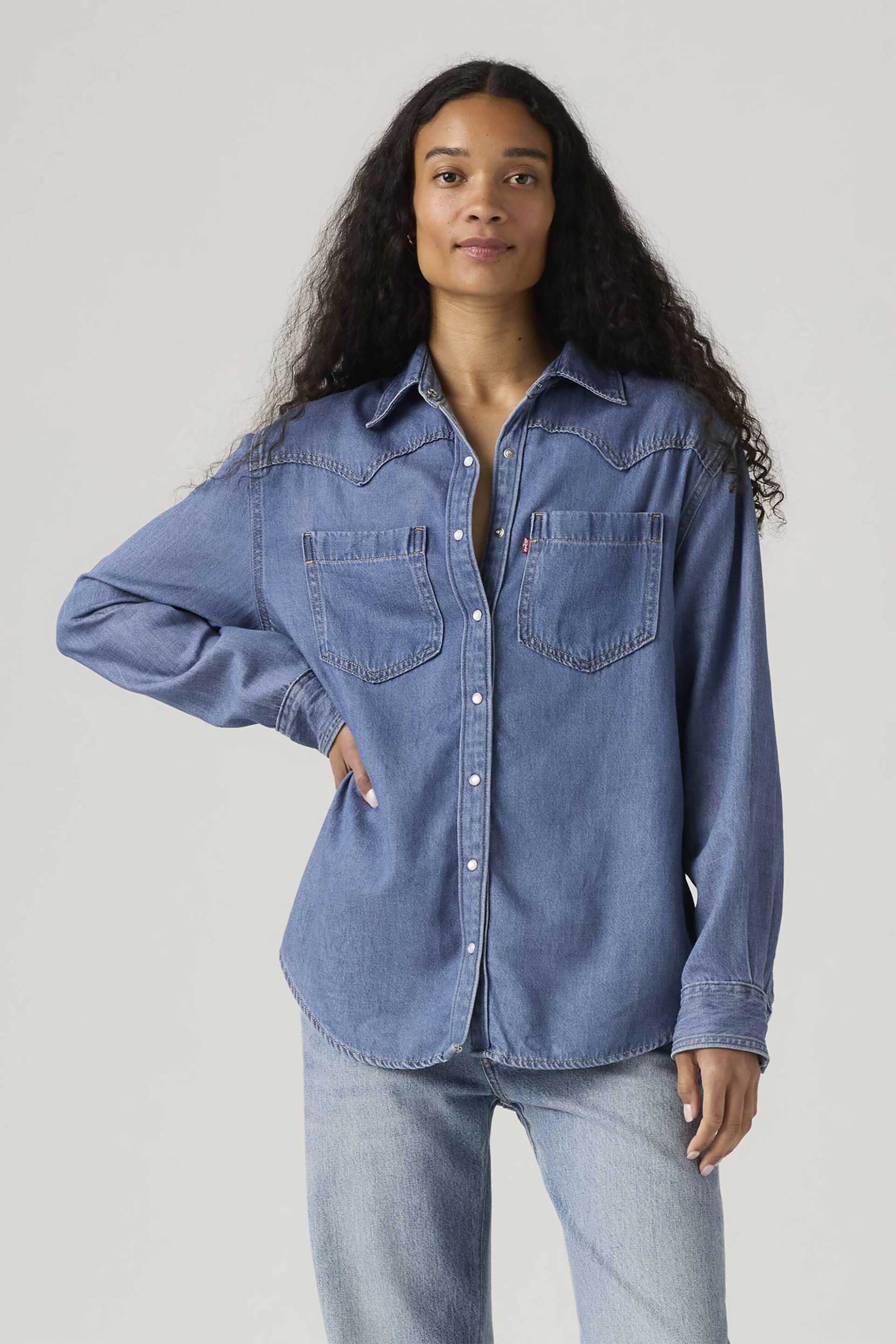 Levi's® γυναικείο denim πουκάμισο με τσέπες Relaxed Fit "Teodora Western" - A72440006 Denim Blue
