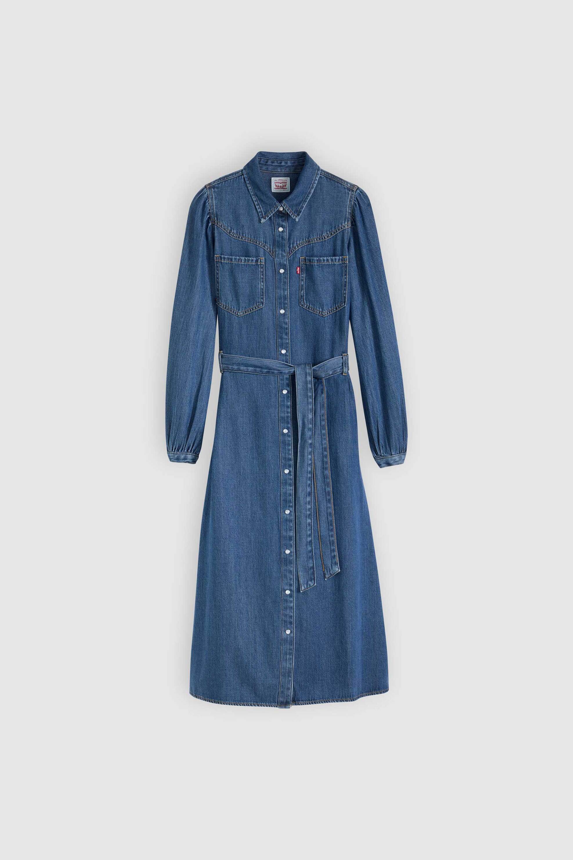 Levi&Apos S Γυναικείο Denim Midi Φόρεμα Σεμιζιέ με Ζώνη Standard Fit Journey - 005Ok0000 Blue