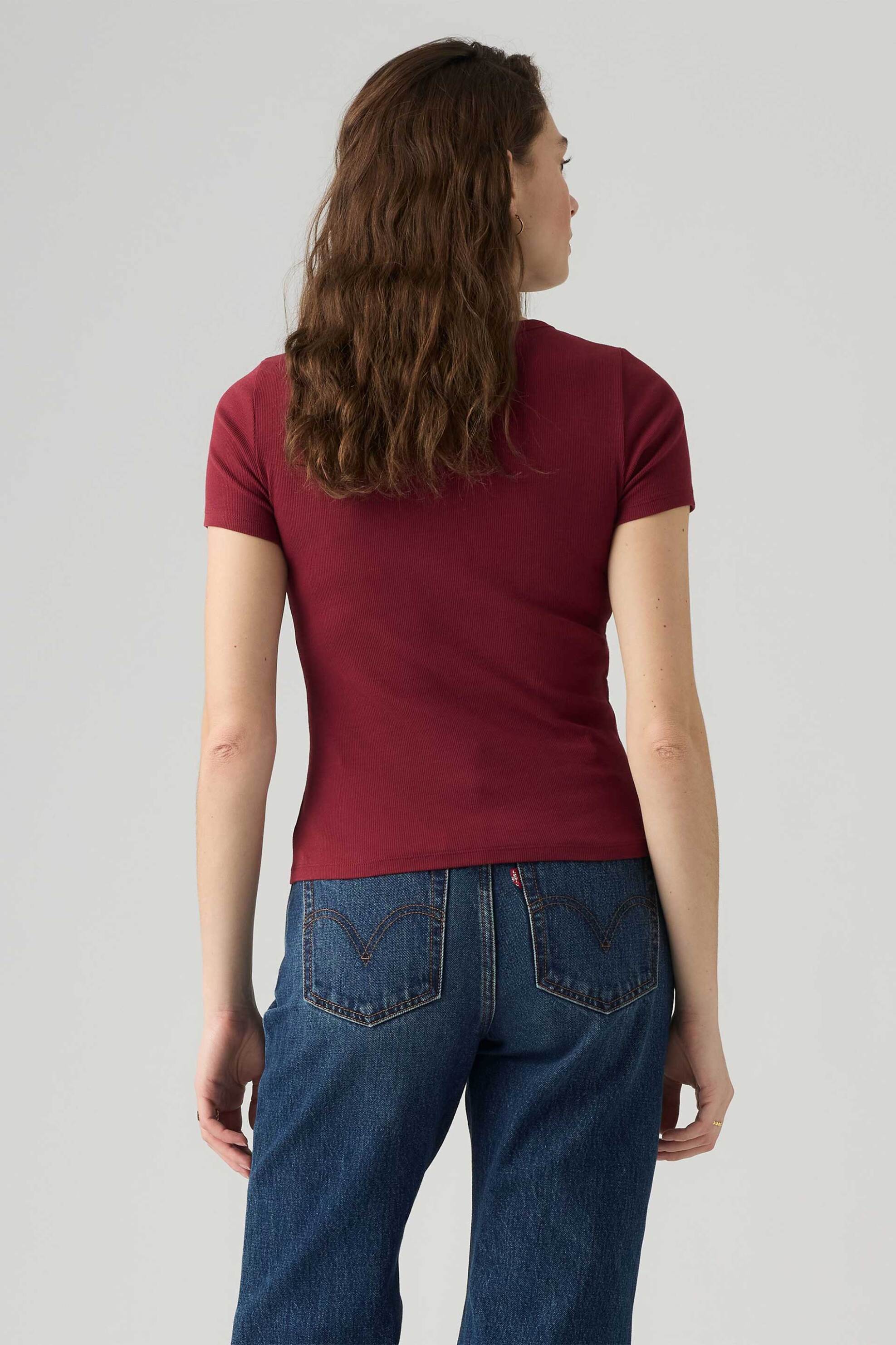 Levi&Apos S Γυναικείο T-Shirt Ribbed με Λογότυπο Slim Fit Hayes - 001J30065 Μπορντό