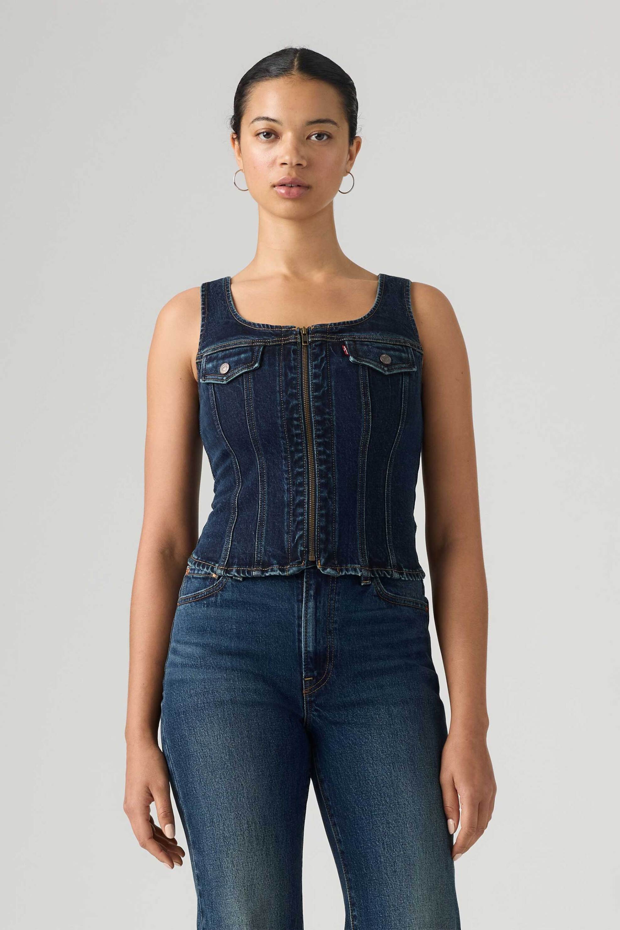 Levi's® γυναικείο denim αμάνικο τοπ με φερμουάρ Slim Fit 
