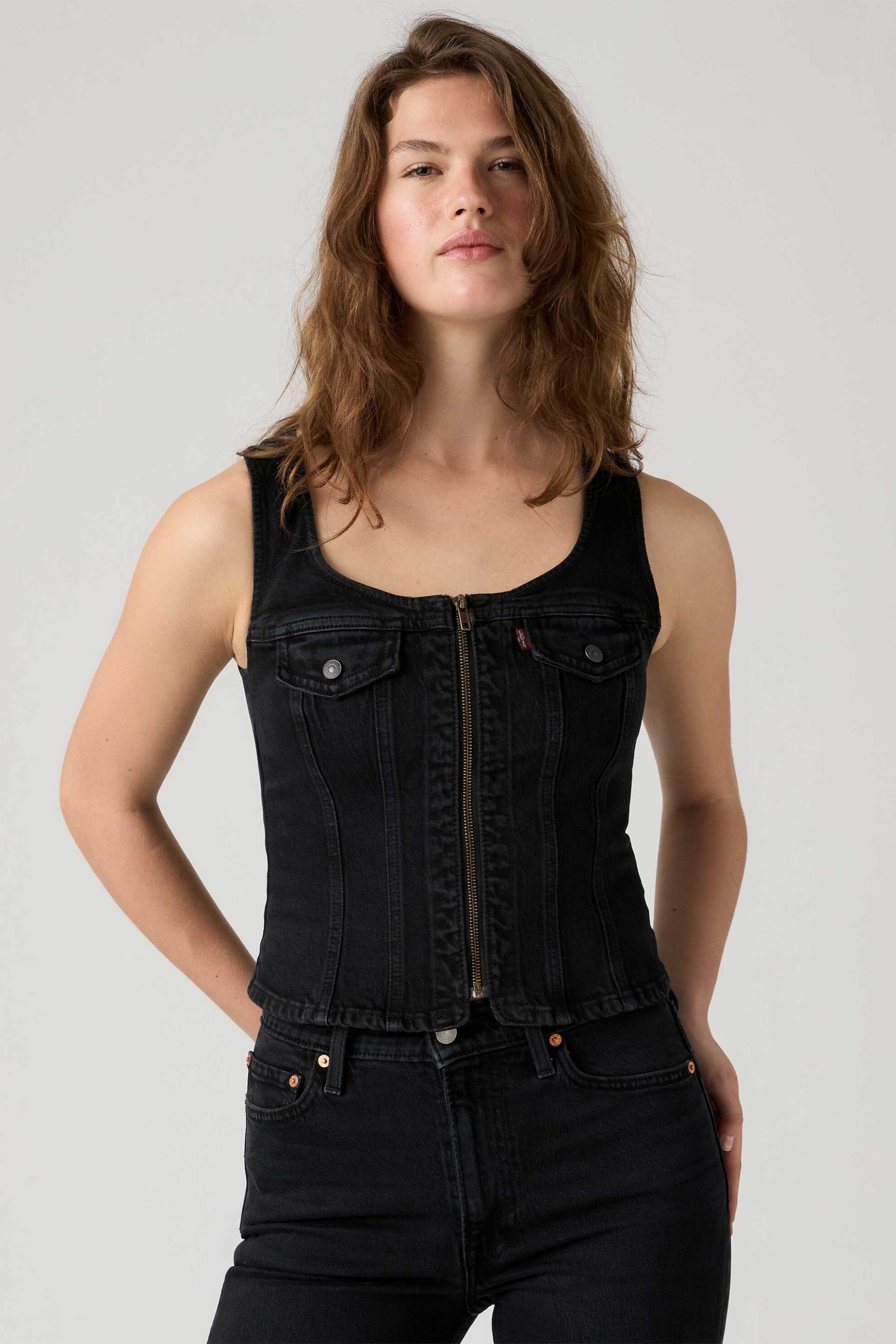 Levi's® γυναικείο denim αμάνικο τοπ με φερμουάρ Slim Fit 