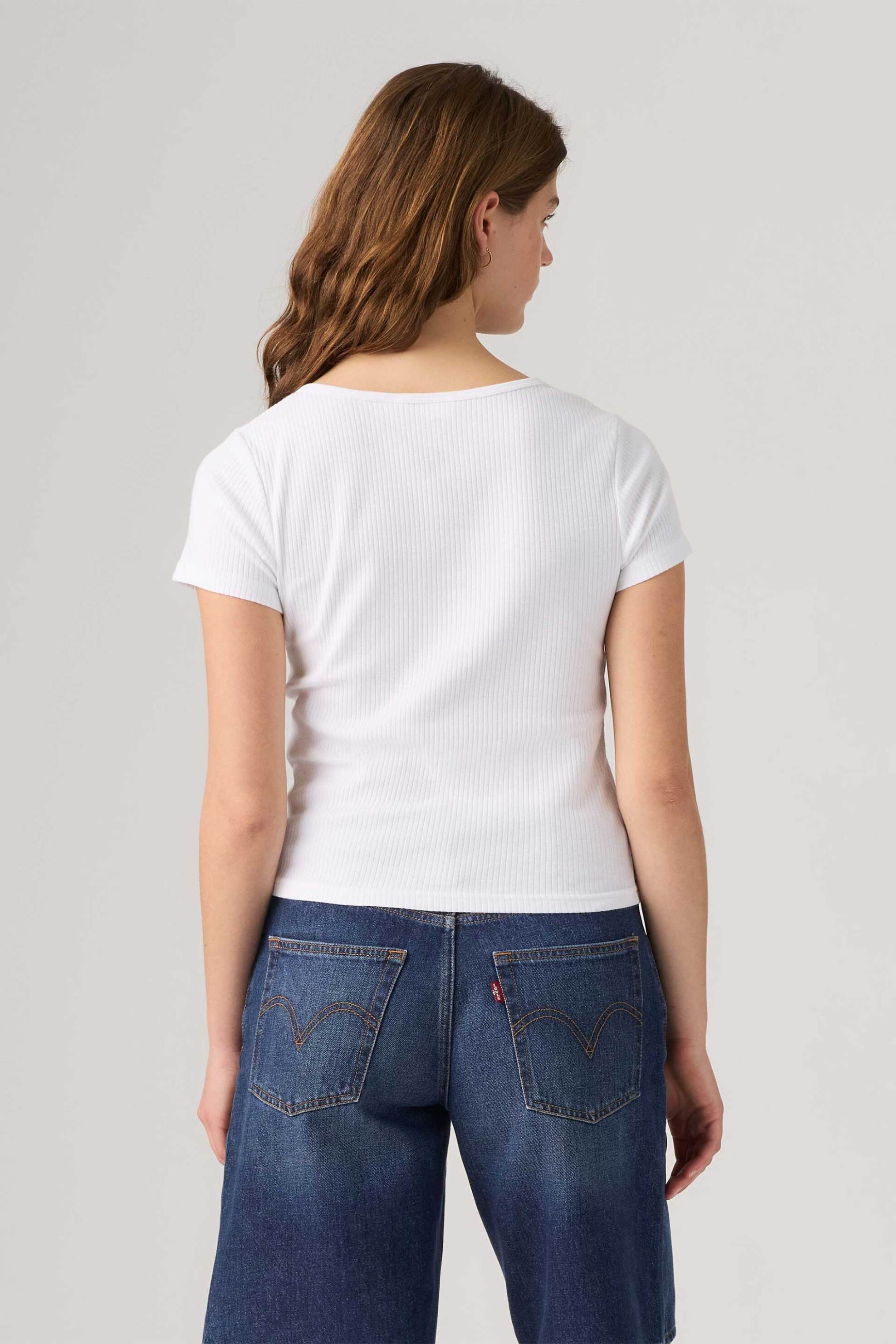 Levi&Apos S Γυναικείο Πλεκτό Τοπ Ribbed με Κουμπιά Slim Fit Austen - 0087U0000 Λευκό