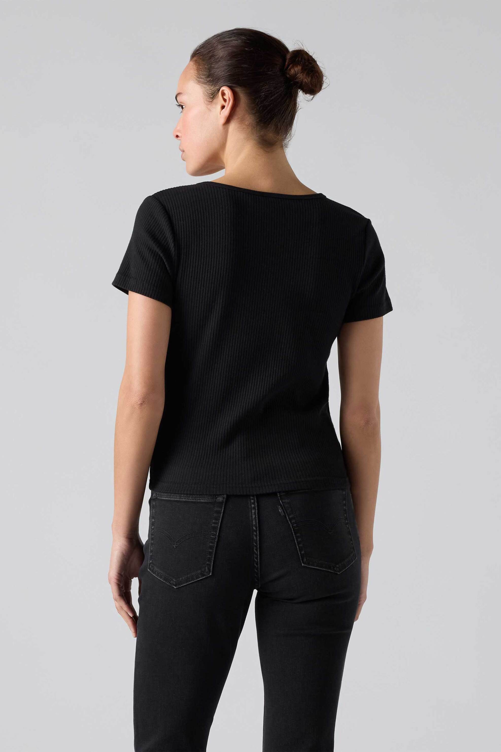 Levi&Apos S Γυναικείο Πλεκτό Τοπ Ribbed με Κουμπιά Slim Fit Austen - 0087U0001 Μαύρο