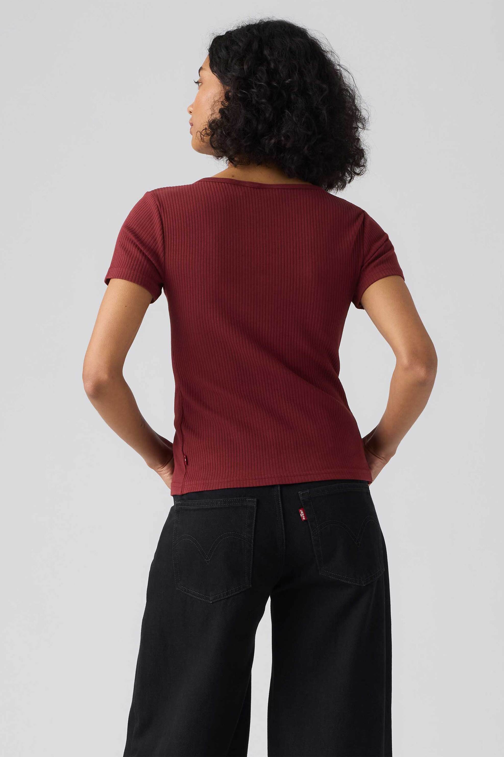 Levi&Apos S Γυναικείο Πλεκτό Τοπ Ribbed με Κουμπιά Slim Fit Austen - 0087U0007 Μπορντό