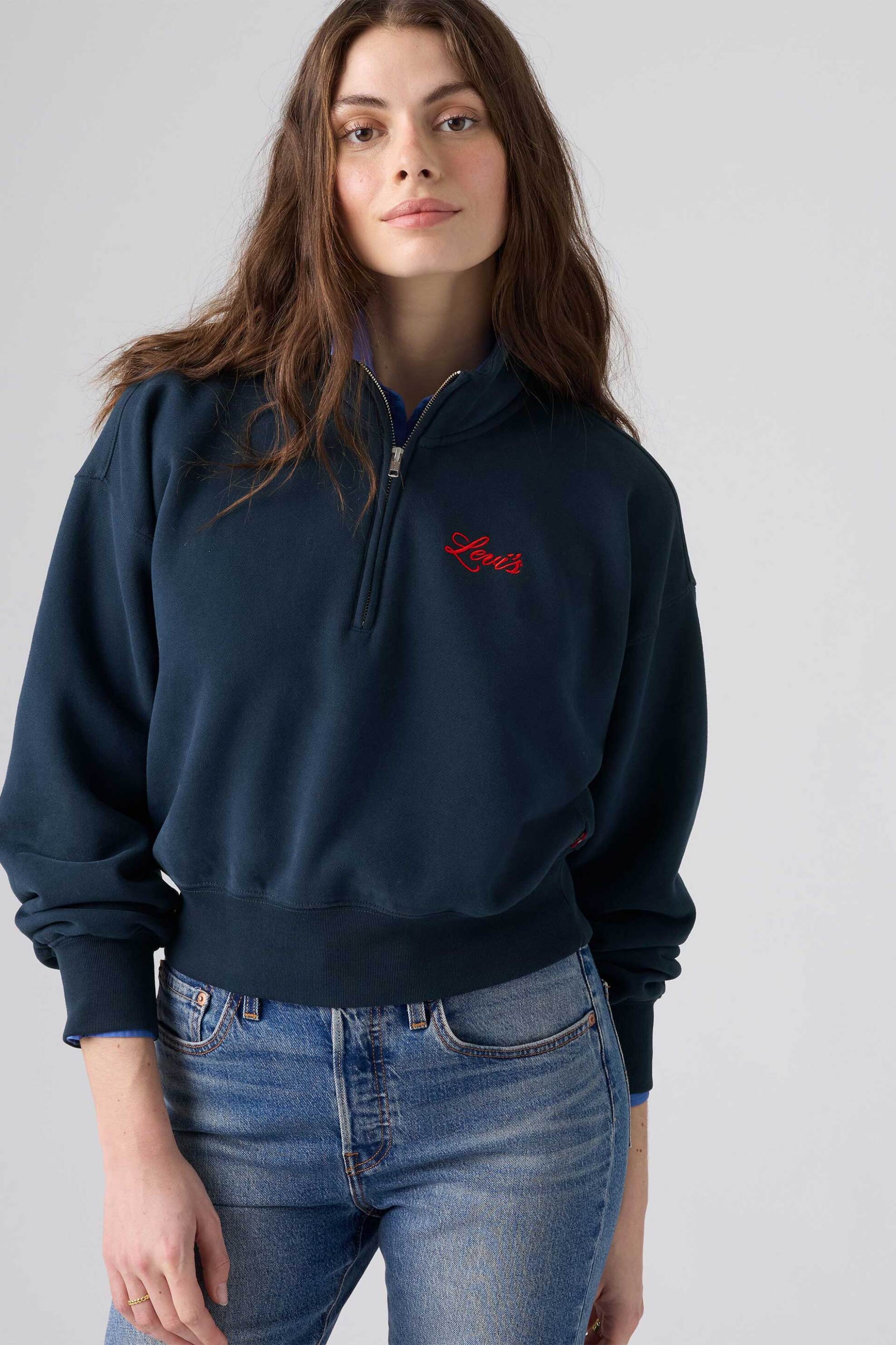 Levi's® γυναικεία μπλούζα φούτερ με 1/2 φερμουάρ και λογότυπο Relaxed Fit 