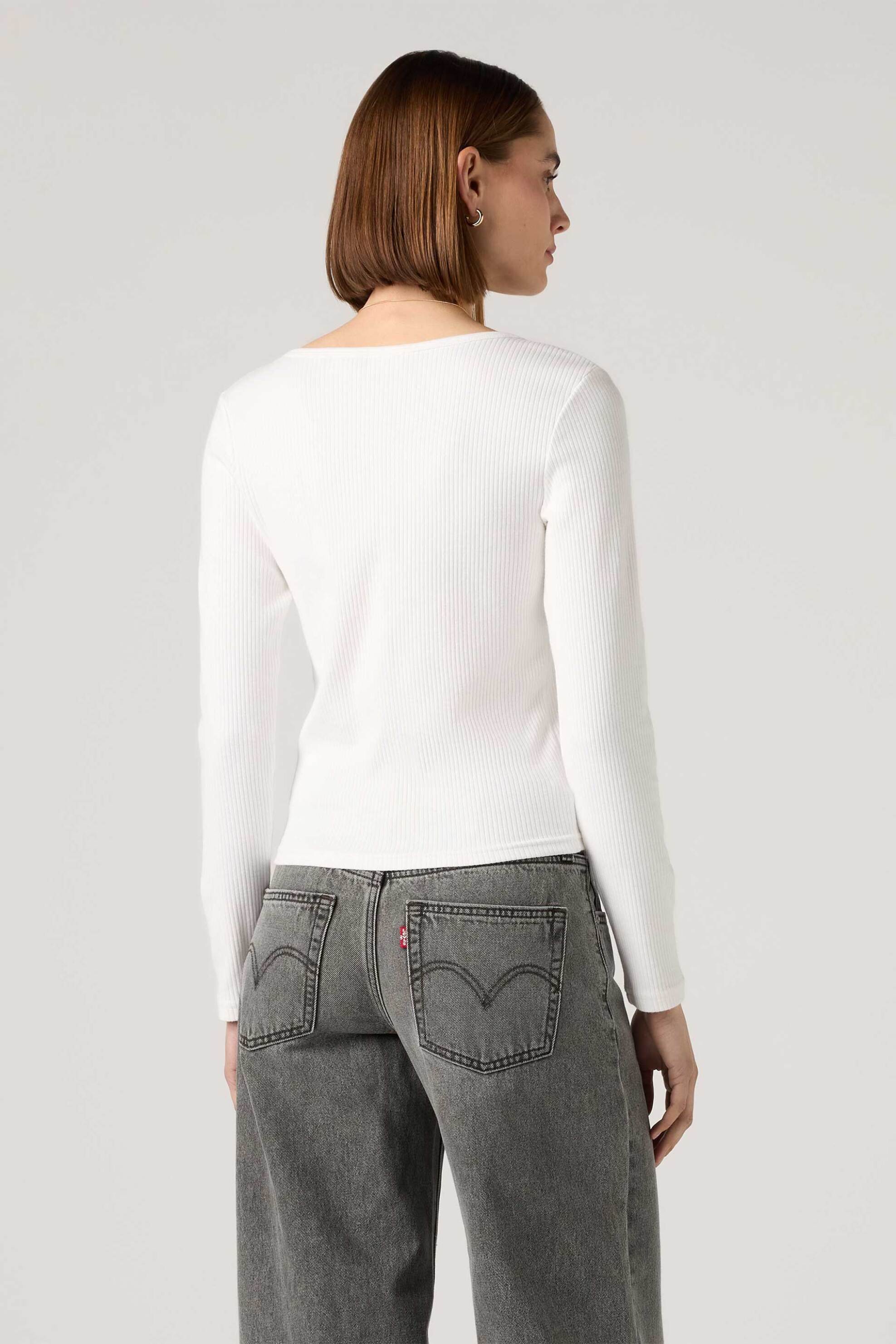 Levi&Apos S Γυναικείο Πλεκτό Τοπ Ribbed με Κουμπιά Slim Fit Austen - 0088R0000 Λευκό