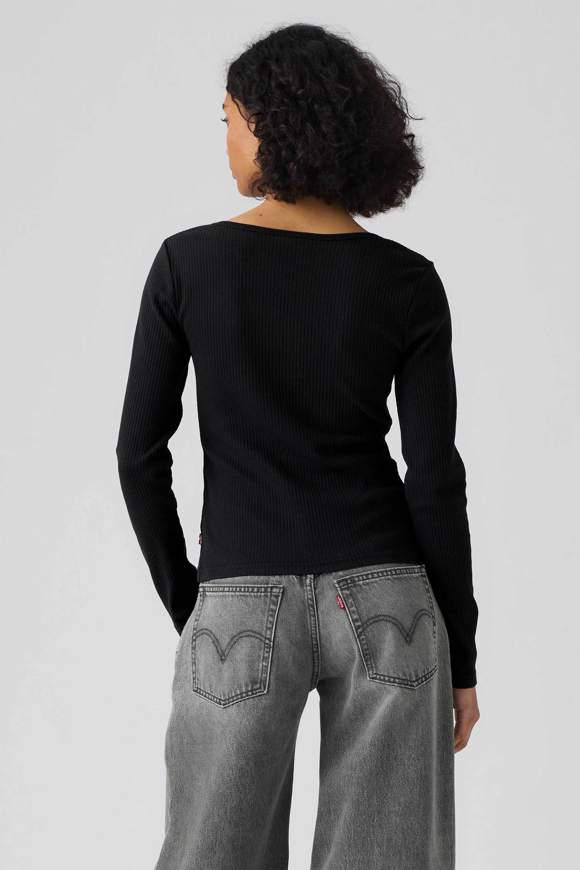Levi&Apos S Γυναικείο Πλεκτό Τοπ Ribbed με Κουμπιά Slim Fit Austen - 0088R0001 Μαύρο