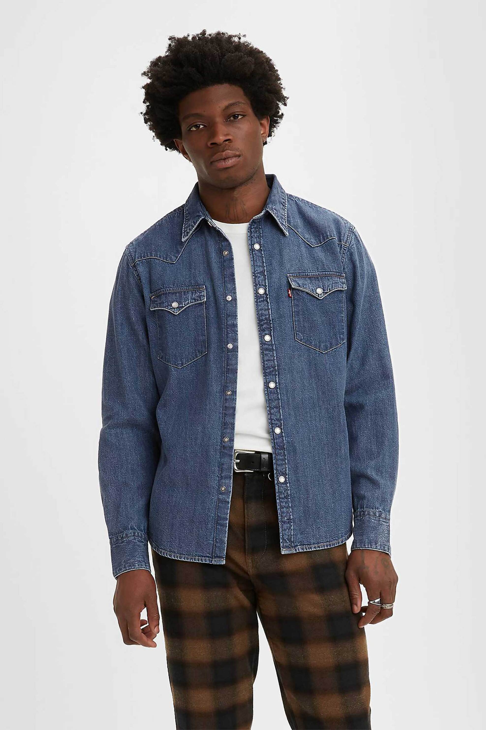 LEVI'S Levi's® ανδρικό denim πουκάμισο Dark Blue Stonewash Standard Fit "Barstow Western" - 857440041 Denim Blue Σκούρο