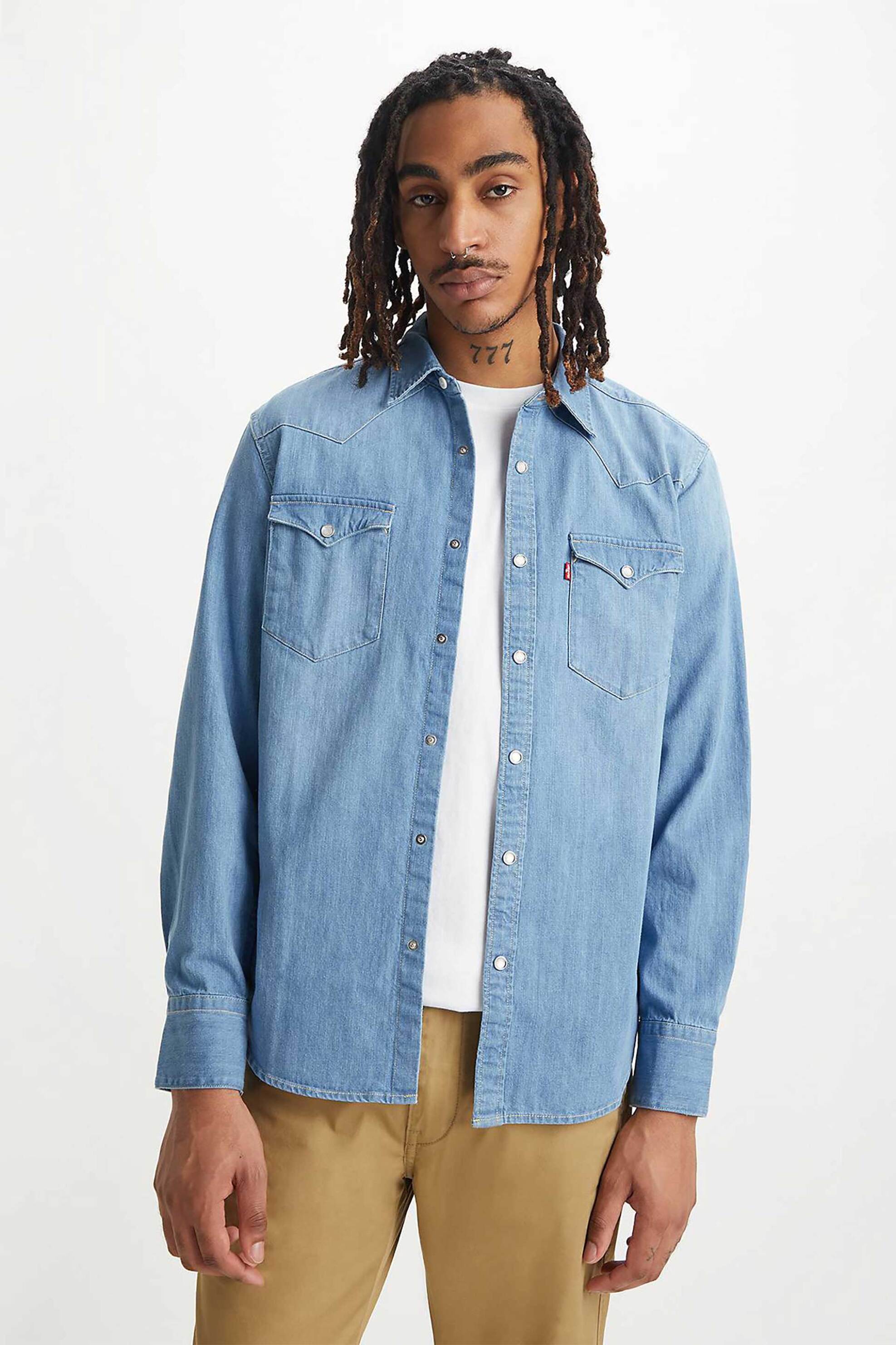 Levi's® ανδρικό denim πουκάμισο Indigo Stonewash Standard Fit "Barstow Western" - 857440047 Denim Blue Ανοιχτό