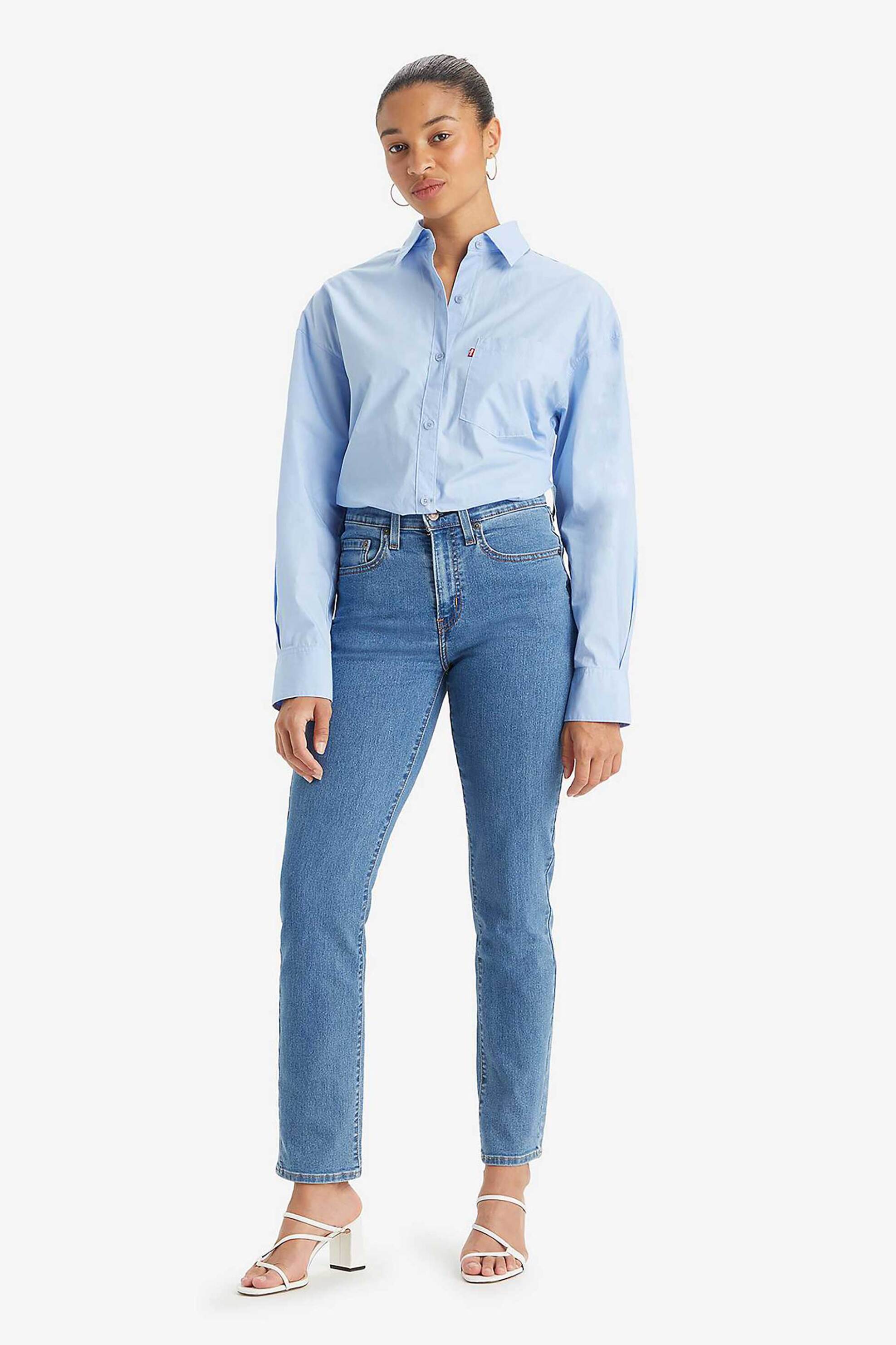 Levi's® γυναικείο τζην παντελόνι ψηλόμεσο πεντάτσεπο Slim Fit We Have Arrived "724™" - 188830277 Denim Blue Ανοιχτό