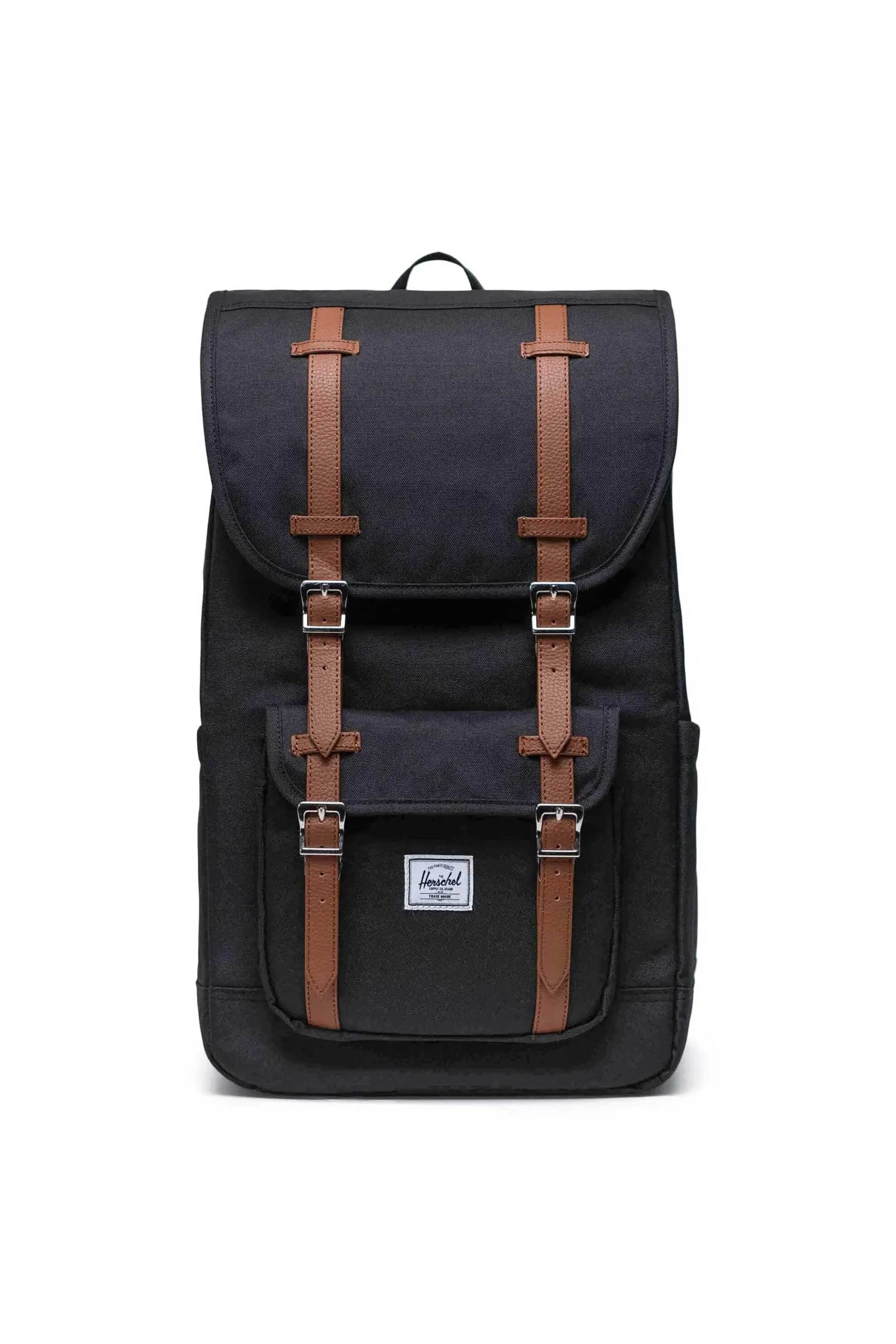 Herschel unisex backpack μονόχρωμο με contrast logo patch "Little America™" 30 L - 66UBCL00848 Μαύρο