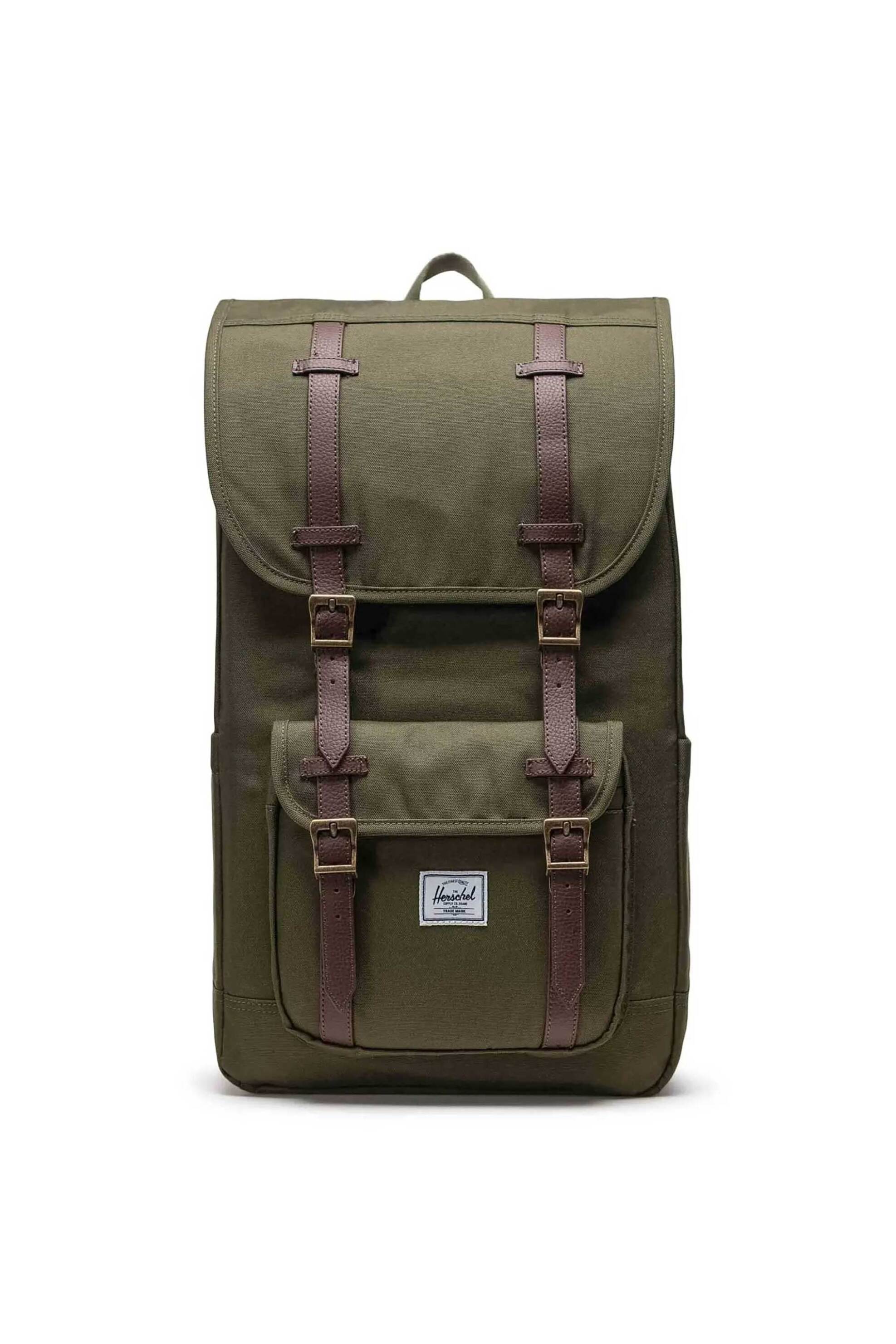 Herschel unisex backpack μονόχρωμο με contrast logo patch "Little America™" 30 L - 66UBCL00853 Χακί