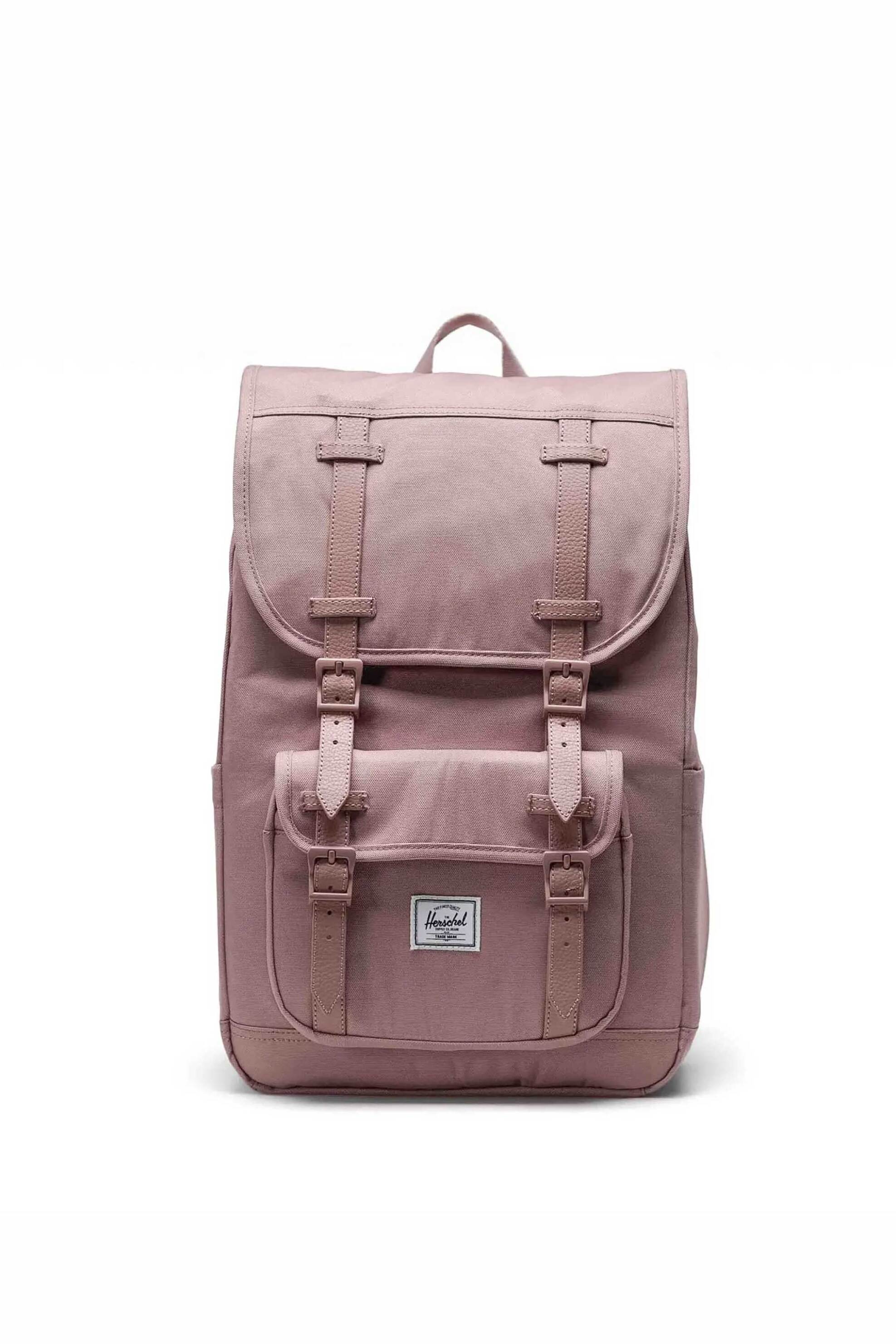 Herschel unisex backpack μονόχρωμο με contrast logo patch "Little America Mid™" 21 L - 66UBCL00872 Ροζ