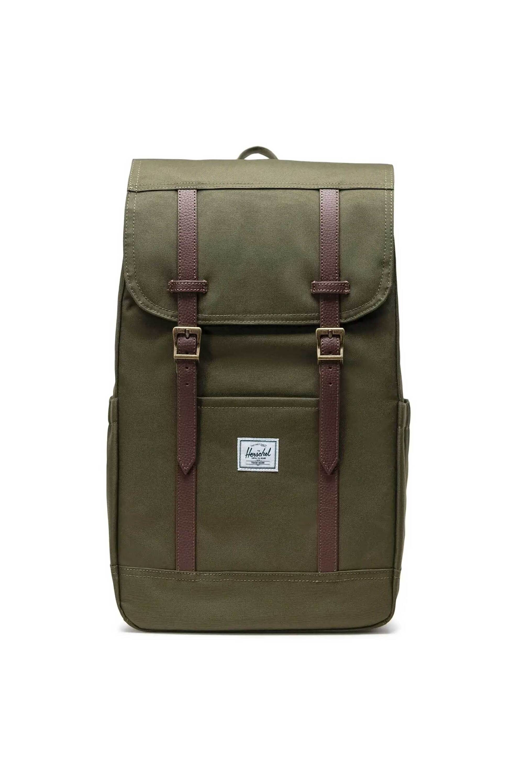 Herschel unisex backpack μονόχρωμο με contrast logo patch "Retreat™" 23 L - 66UBCL00903 Χακί