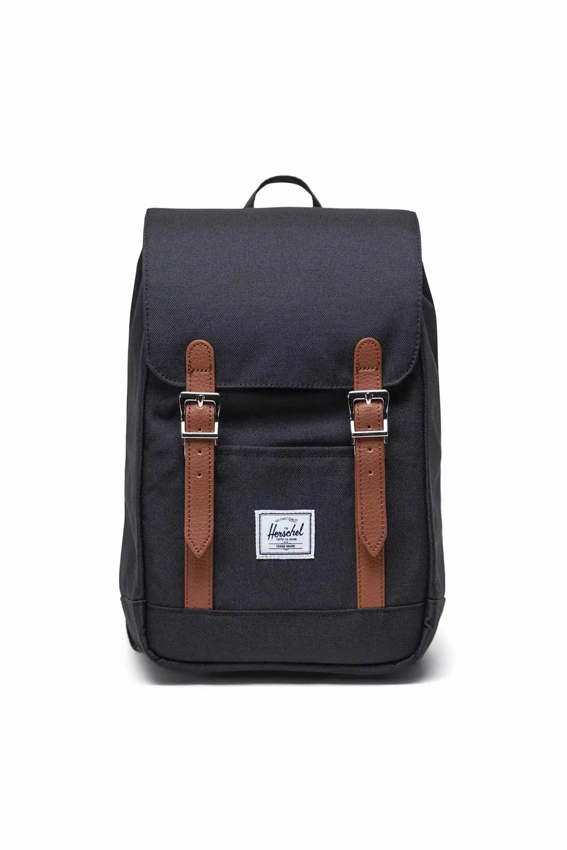 Herschel unisex backpack μονόχρωμο με contrast logo patch "Retreat™ Mini" 10 L - 66UBCL00931 Μαύρο