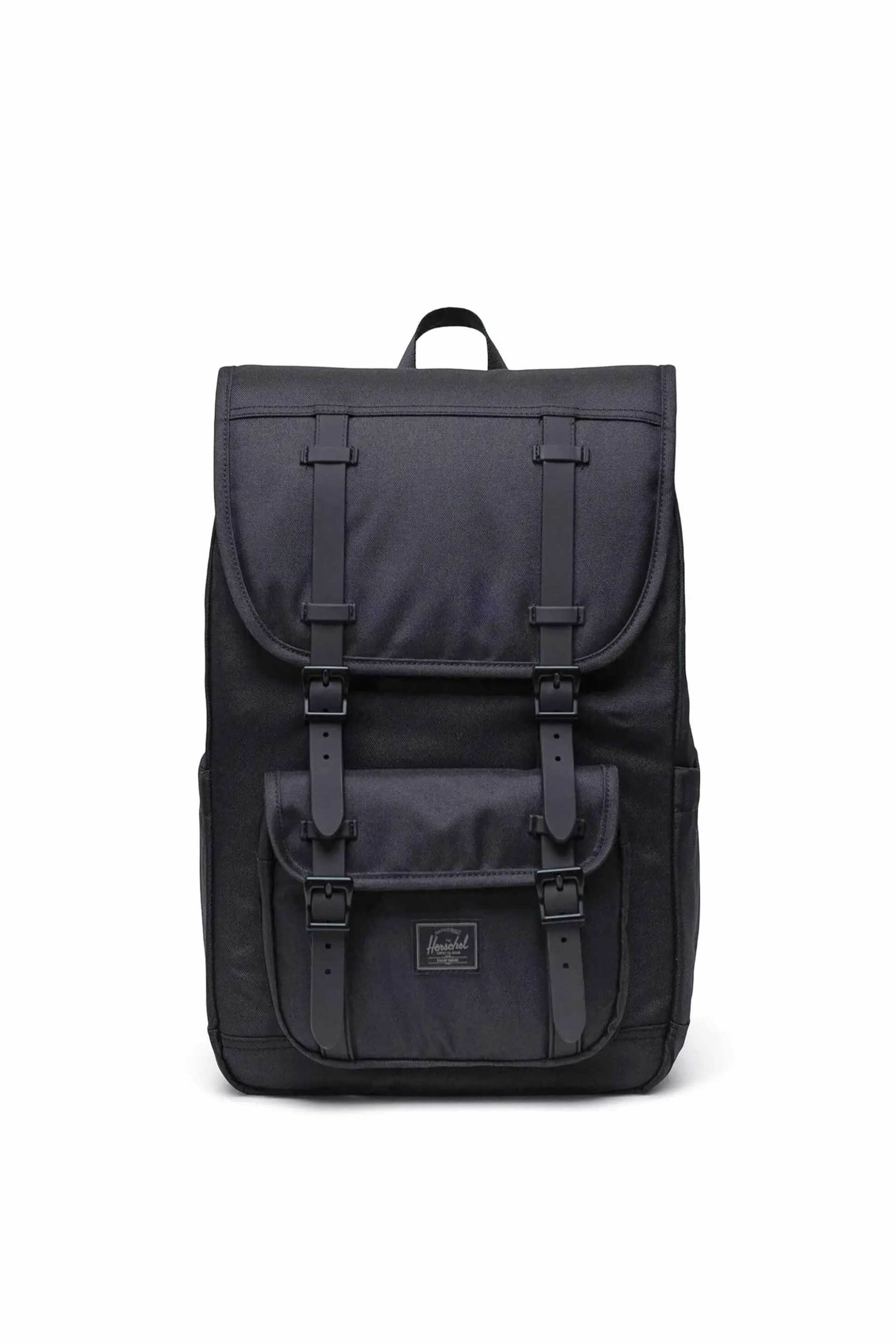 Herschel unisex backpack μονόχρωμο με contrast logo patch "Little America Mid™" 21 L - 66UBCL00873 Μαύρο