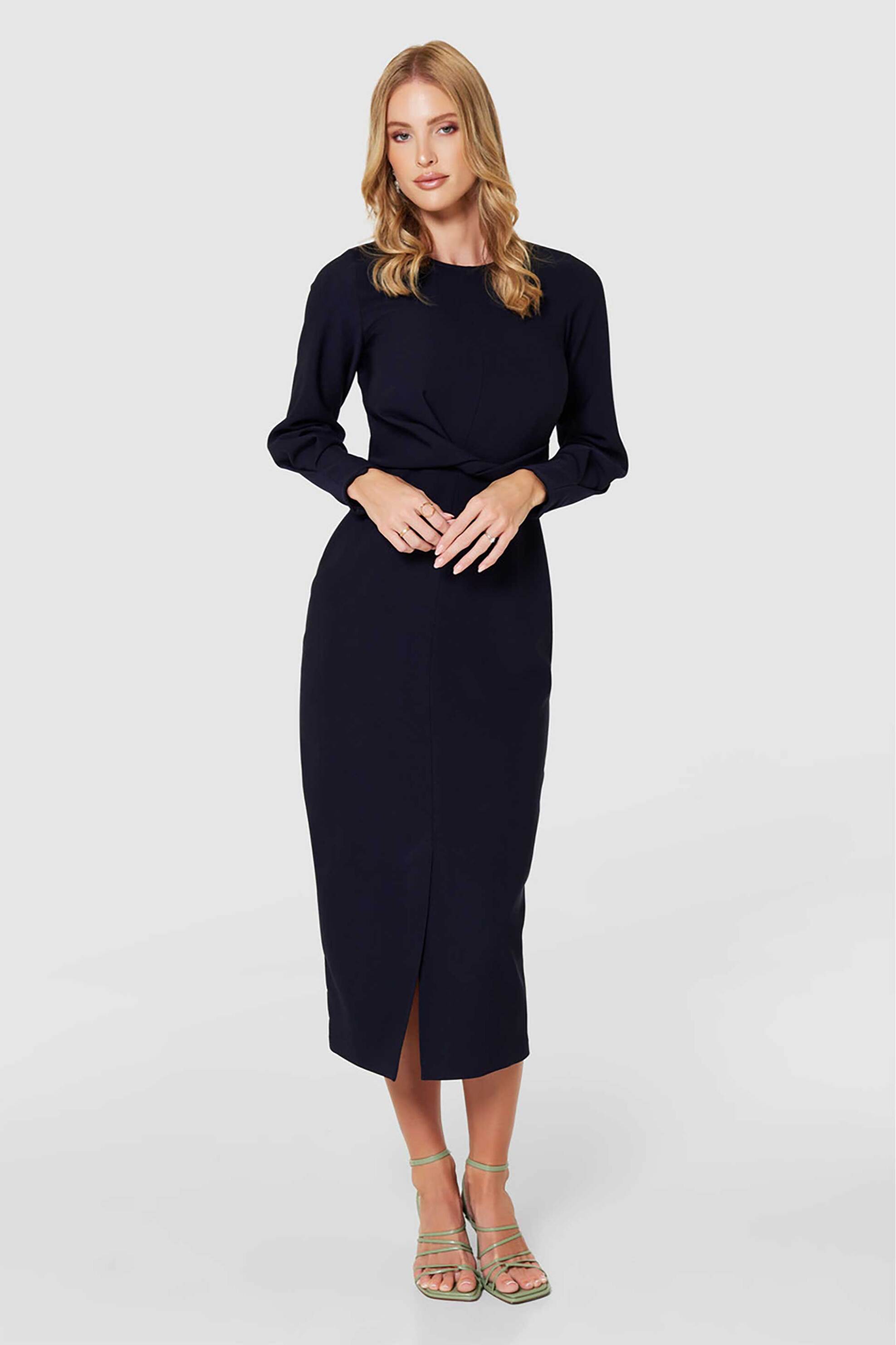 CLOSET LONDON Closet London γυναικείο midi φόρεμα pencil - D10098 Μπλε Σκούρο