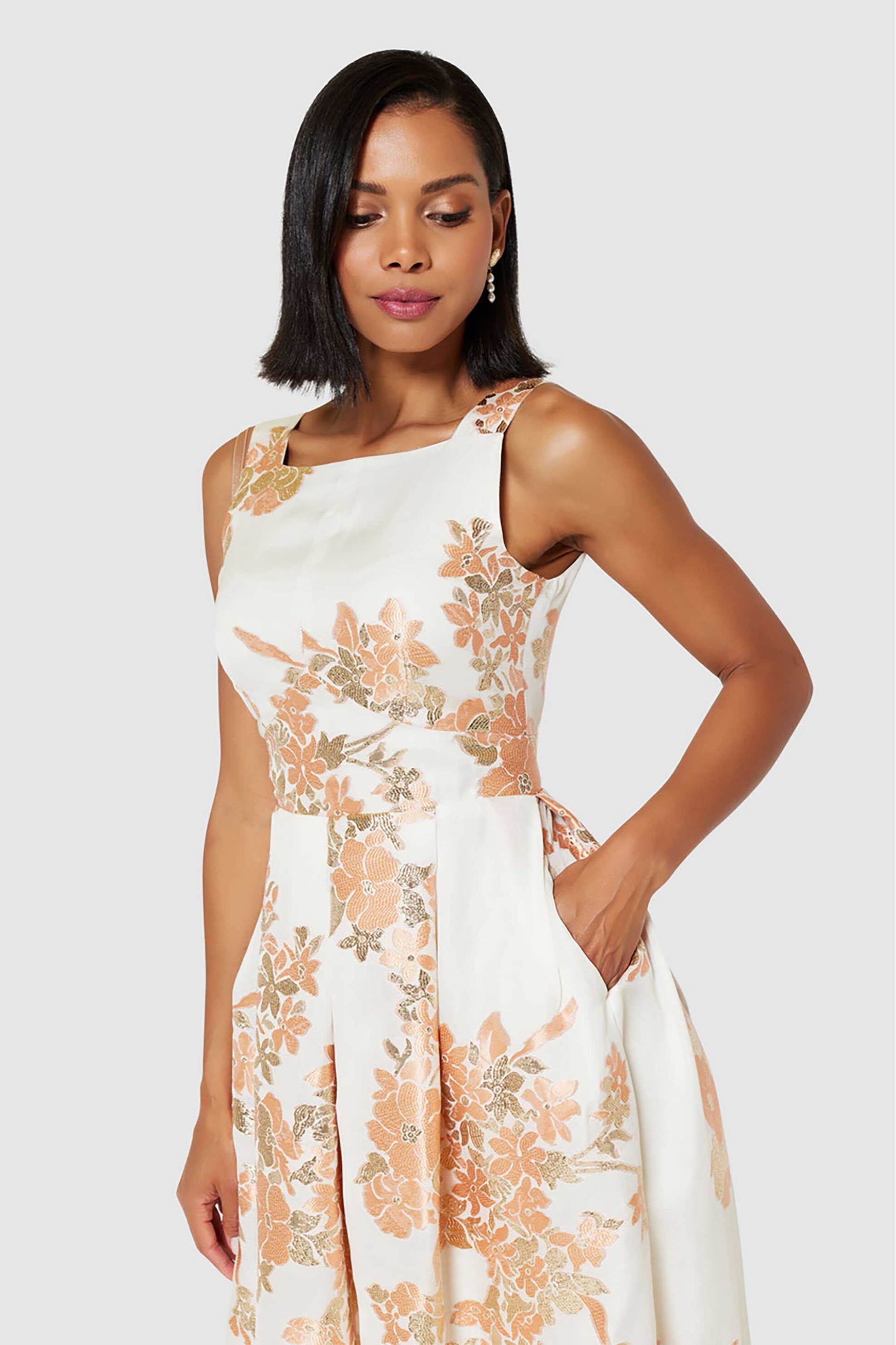 Closet London γυναικείο midi φόρεμα με floral print σε Α γραμμή - D9965 Εκρού φωτογραφία