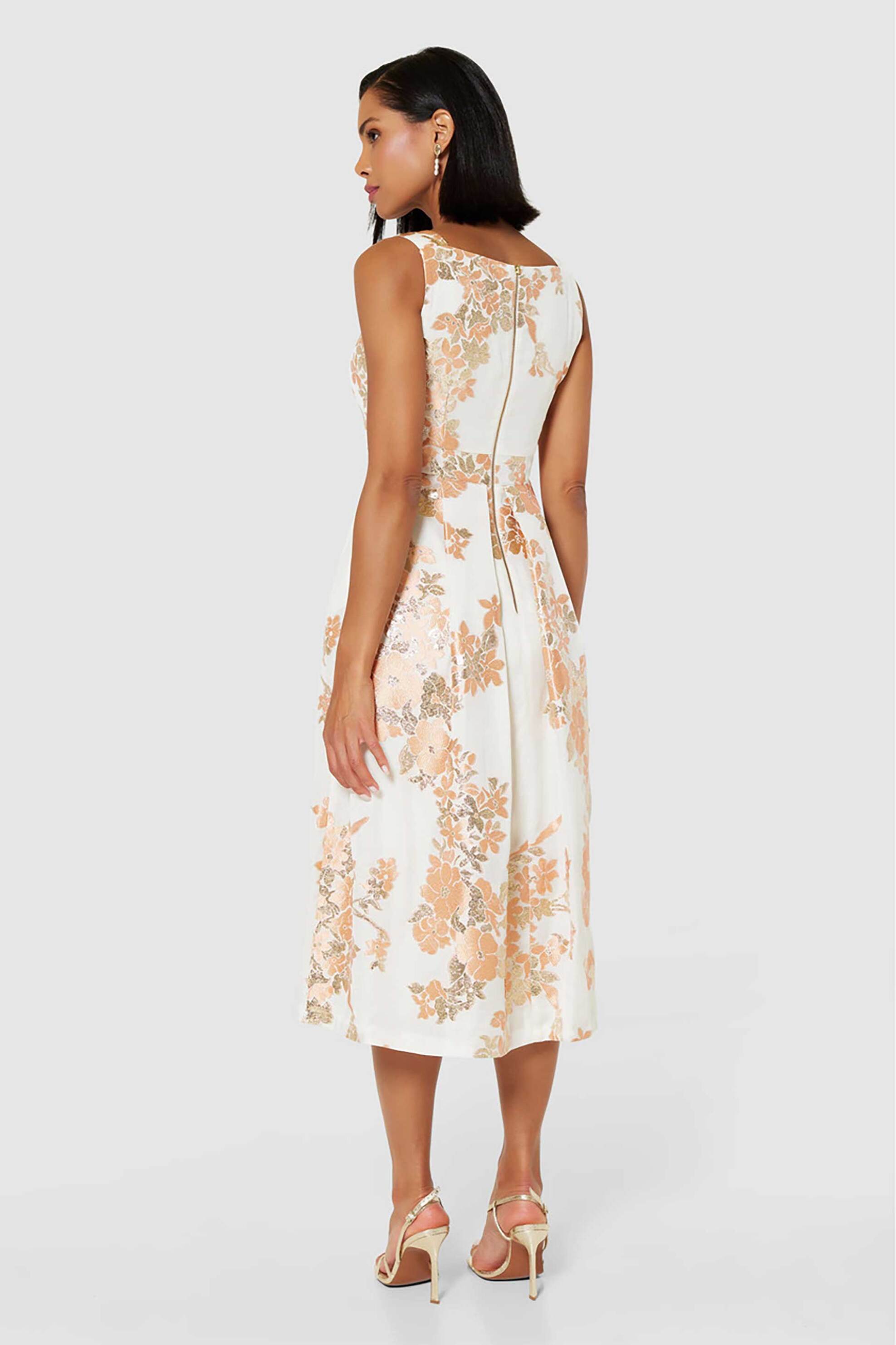 Closet London γυναικείο midi φόρεμα με floral print σε Α γραμμή - D9965 Εκρού φωτογραφία