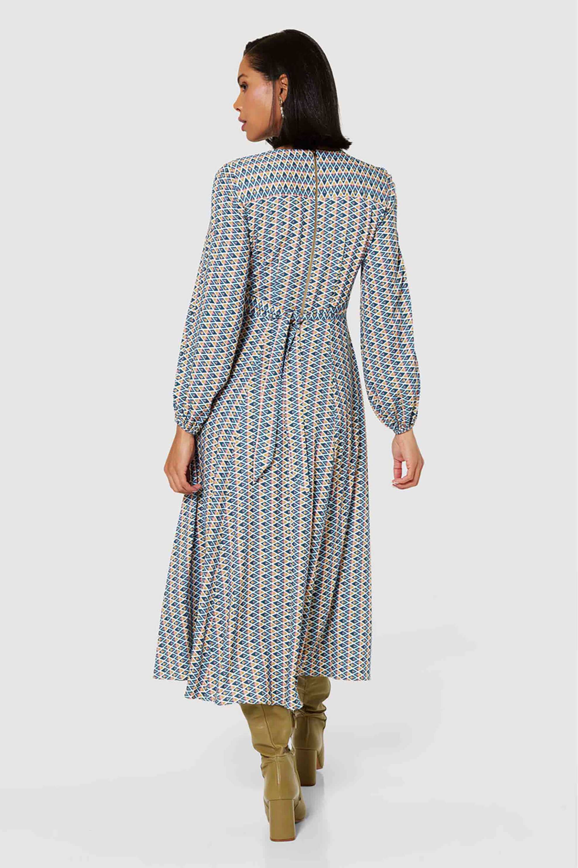 Closet London γυναικείο midi φόρεμα wrap με γεωμετρικό print - D9999 Μπλε φωτογραφία