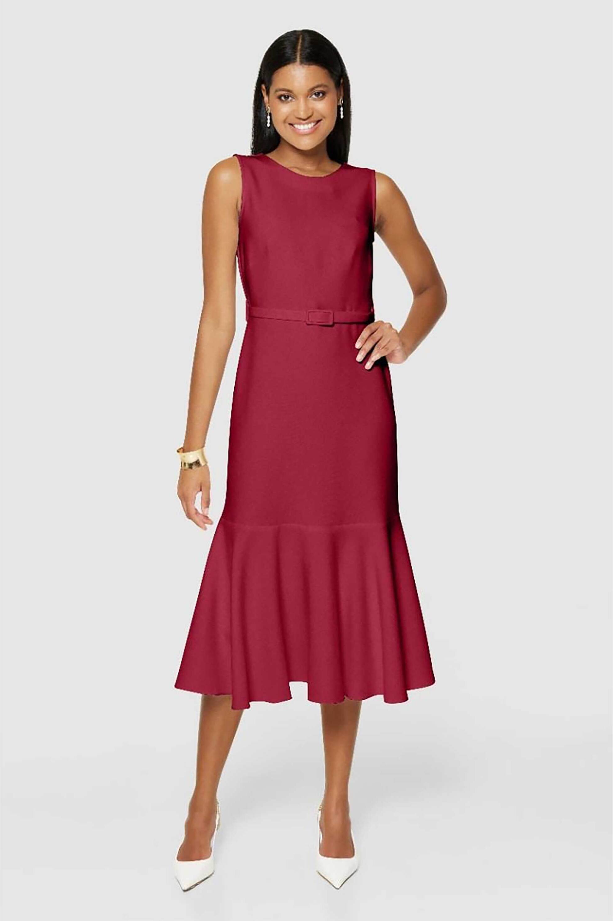 CLOSET LONDON Closet London γυναικείο φόρεμα midi A-Line - D10904 Μπορντό