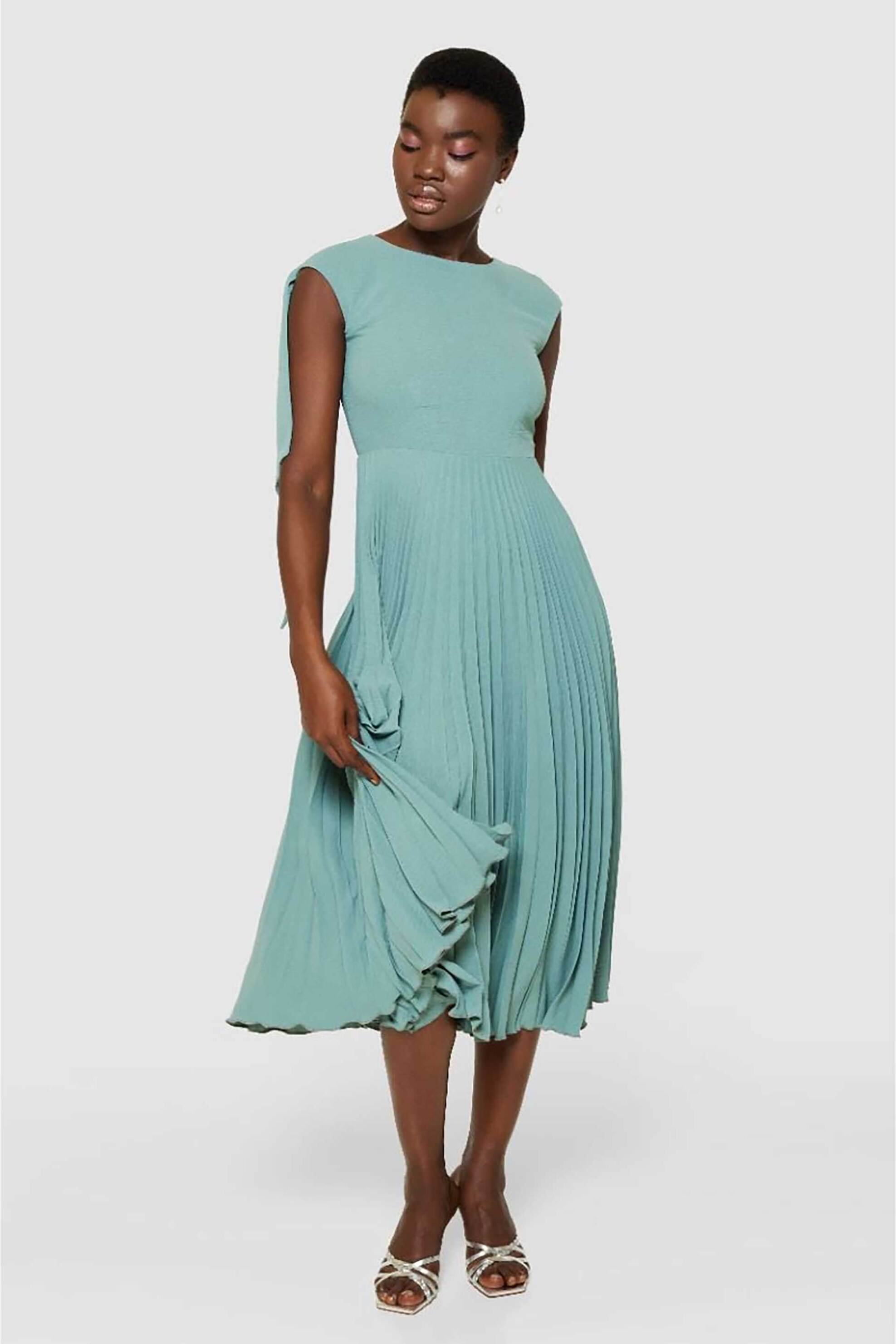 CLOSET LONDON Closet London γυναικείο φόρεμα midi με πλισέ λεπτομέρεια - D10918 Βεραμάν Ανοιχτό
