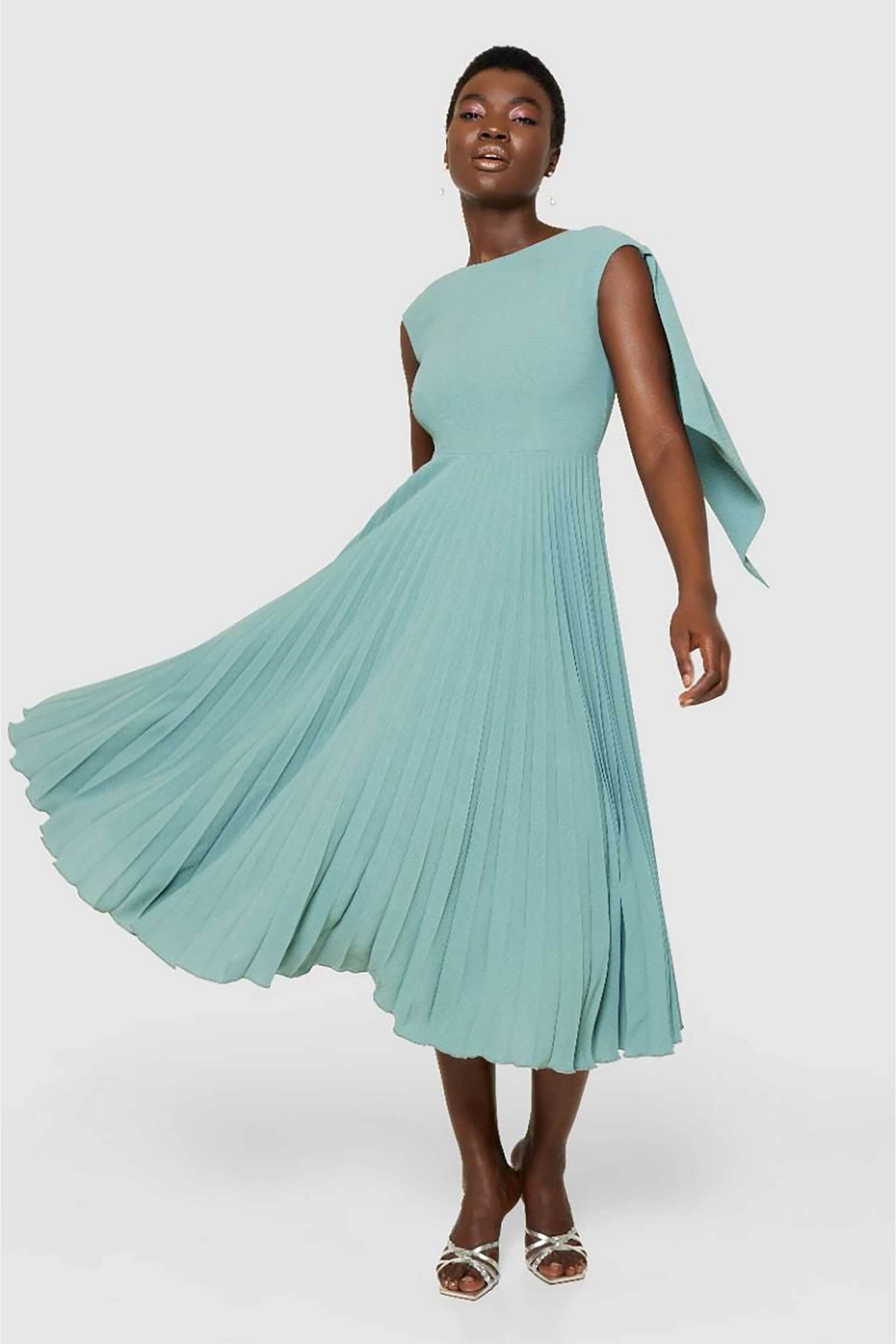 Closet London γυναικείο φόρεμα midi με πλισέ λεπτομέρεια - D10918 Βεραμάν Ανοιχτό φωτογραφία