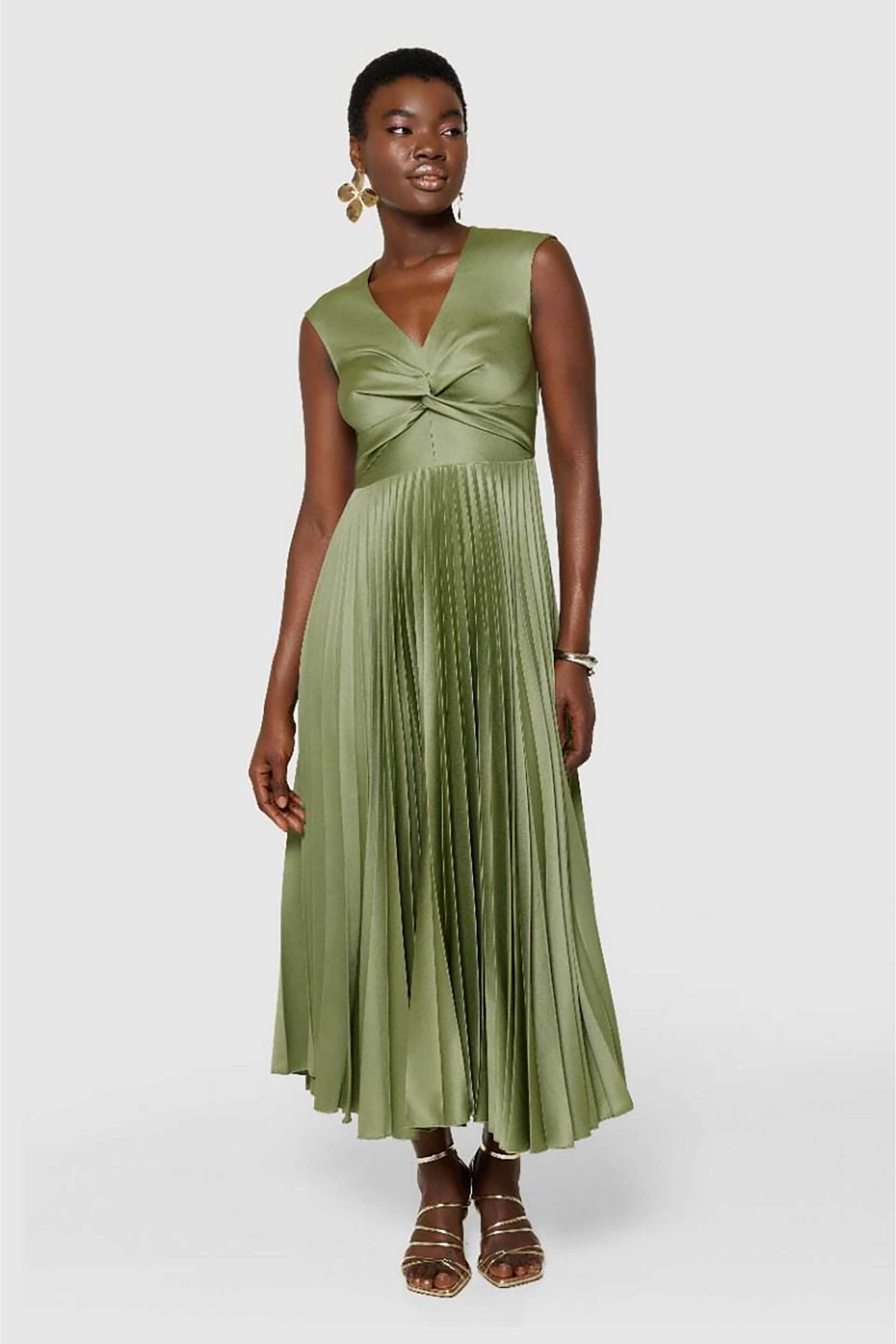 CLOSET LONDON Closet London γυναικείο φόρεμα midi με πλισέ σχέδιο - D10919 Λαδί
