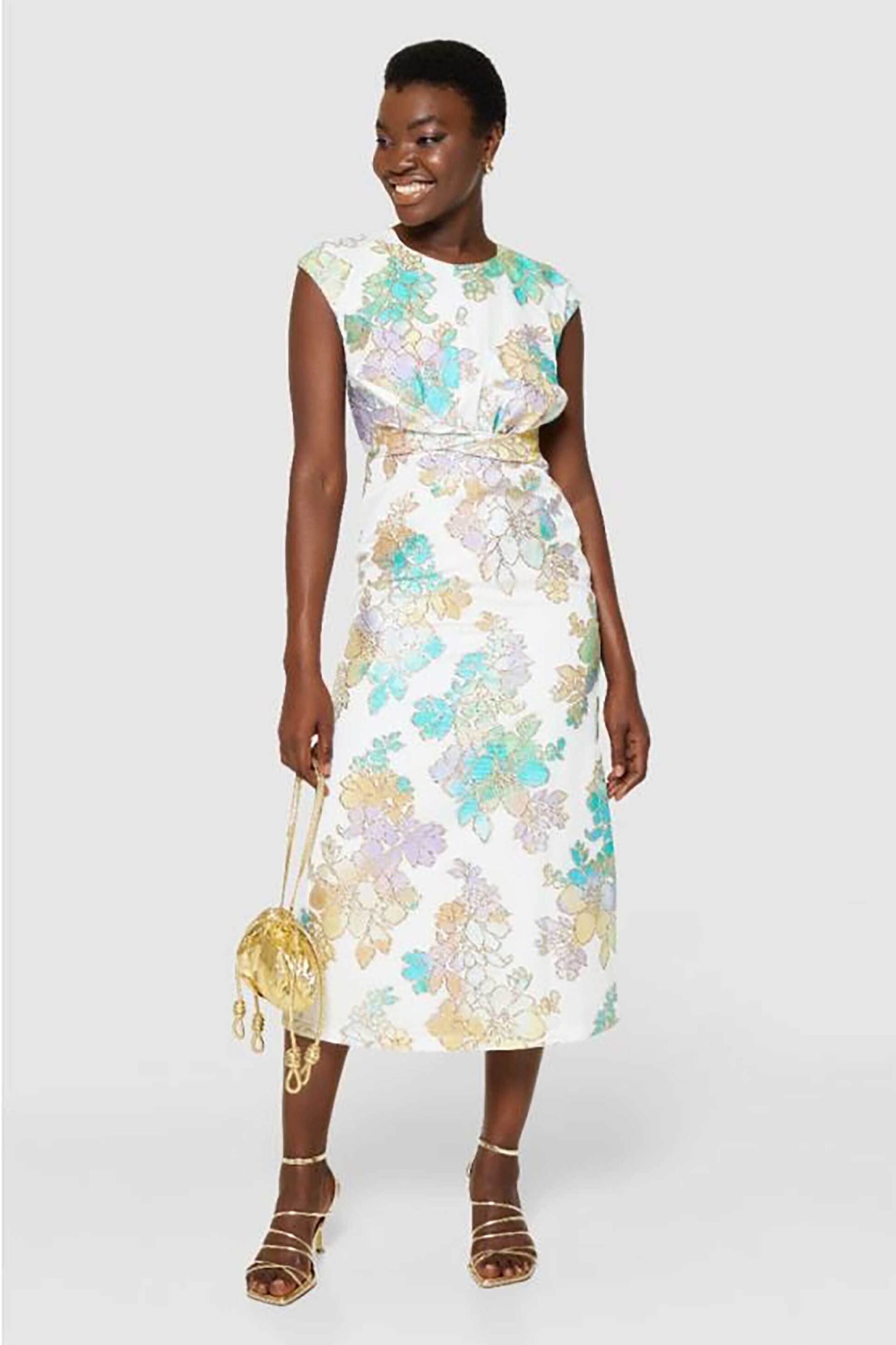 CLOSET LONDON Closet London γυναικείο φόρεμα midi jacquard με floral σχέδιο - D11023 Τυρκουάζ