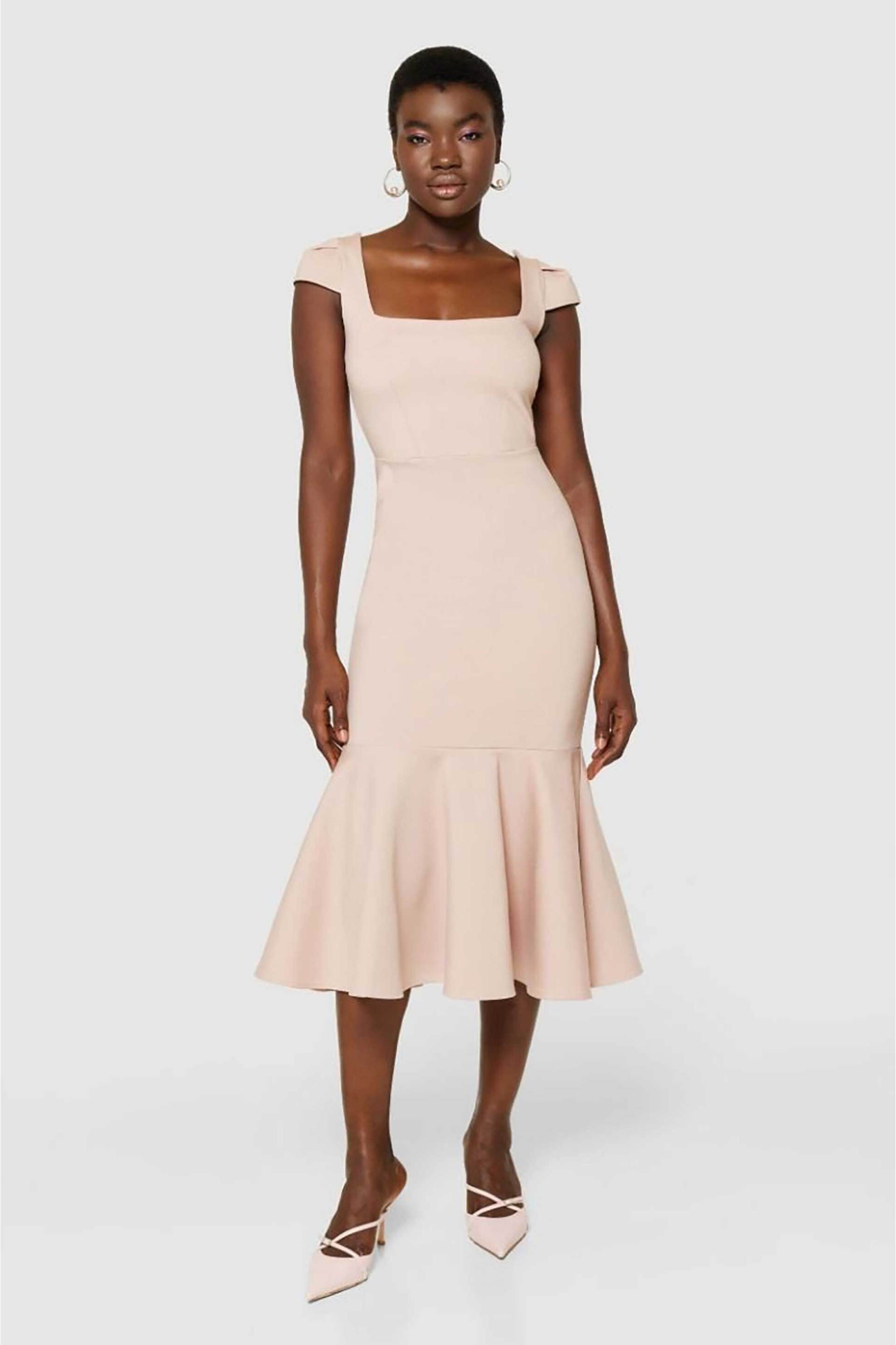 CLOSET LONDON Closet London γυναικείο φόρεμα midi με flare κάτω μέρος - JD11053 Σομόν